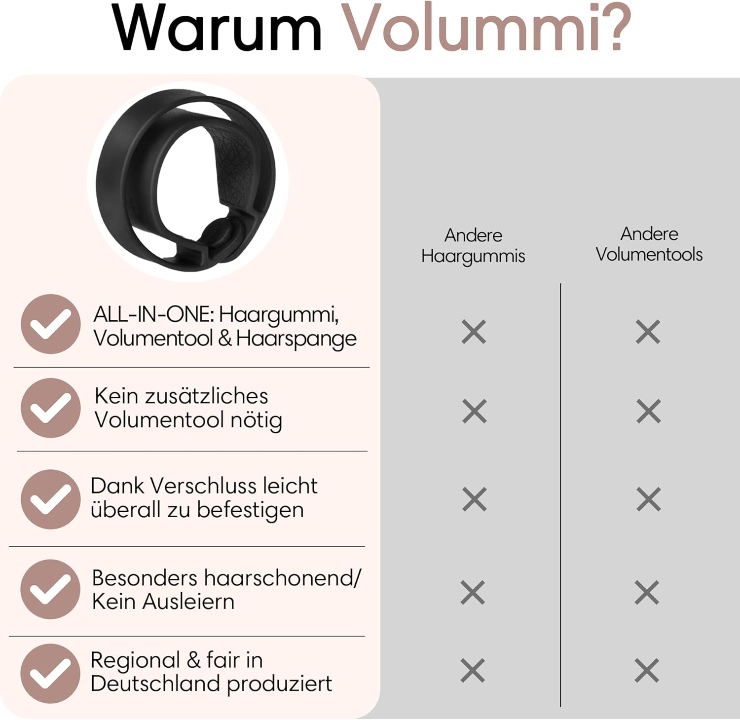 Volummi Black Hair Scrunchie - Innovative Ponytail Scrunchie for Visibly More Volume - Strong Hold & Gentle on Hair - the Original Made in Germany [True Black S for Thin Hair] image number 4