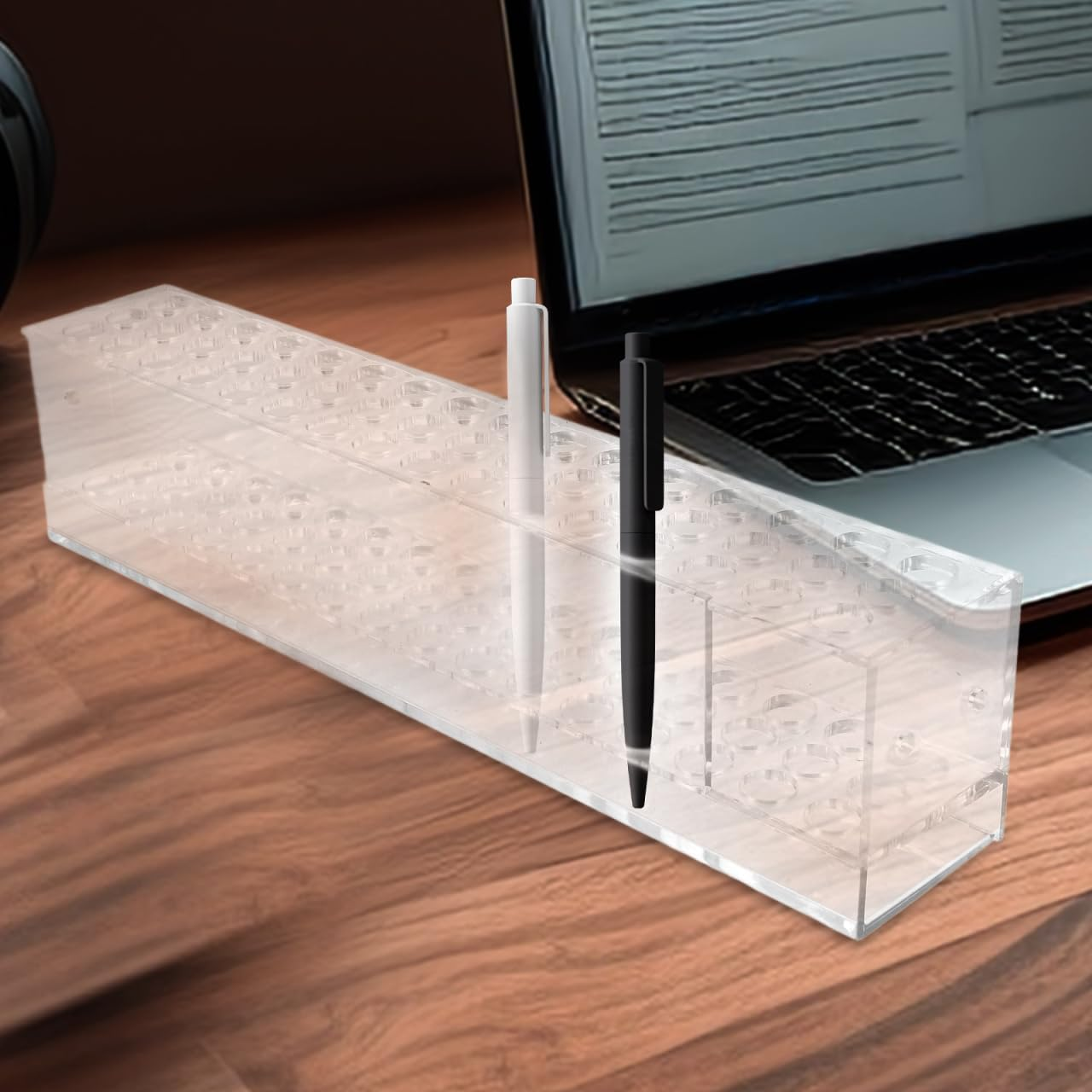 SHINEOFI Acrylic Pen Holder - Transparent Desk Organizer with 48 Slots for Gel Ink Ballpoint Pens and Paintbrushes - Creative Display Stand for Office and School image number 4