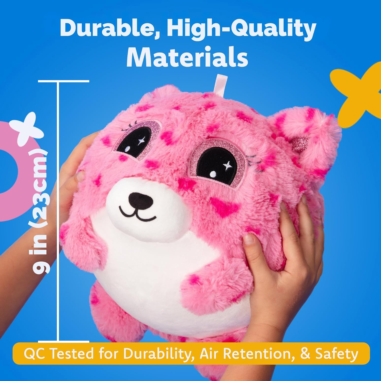 Plush Bouncy Ball for Kids &ndash; 9-Inch Inflatable Sensory Toddler Toy with Animal Cover & Air Pump &ndash; Indoor & Outdoor Play for Ages 3+, Ideal Gift Boys & Girls, Lily Loveheart Hugpal