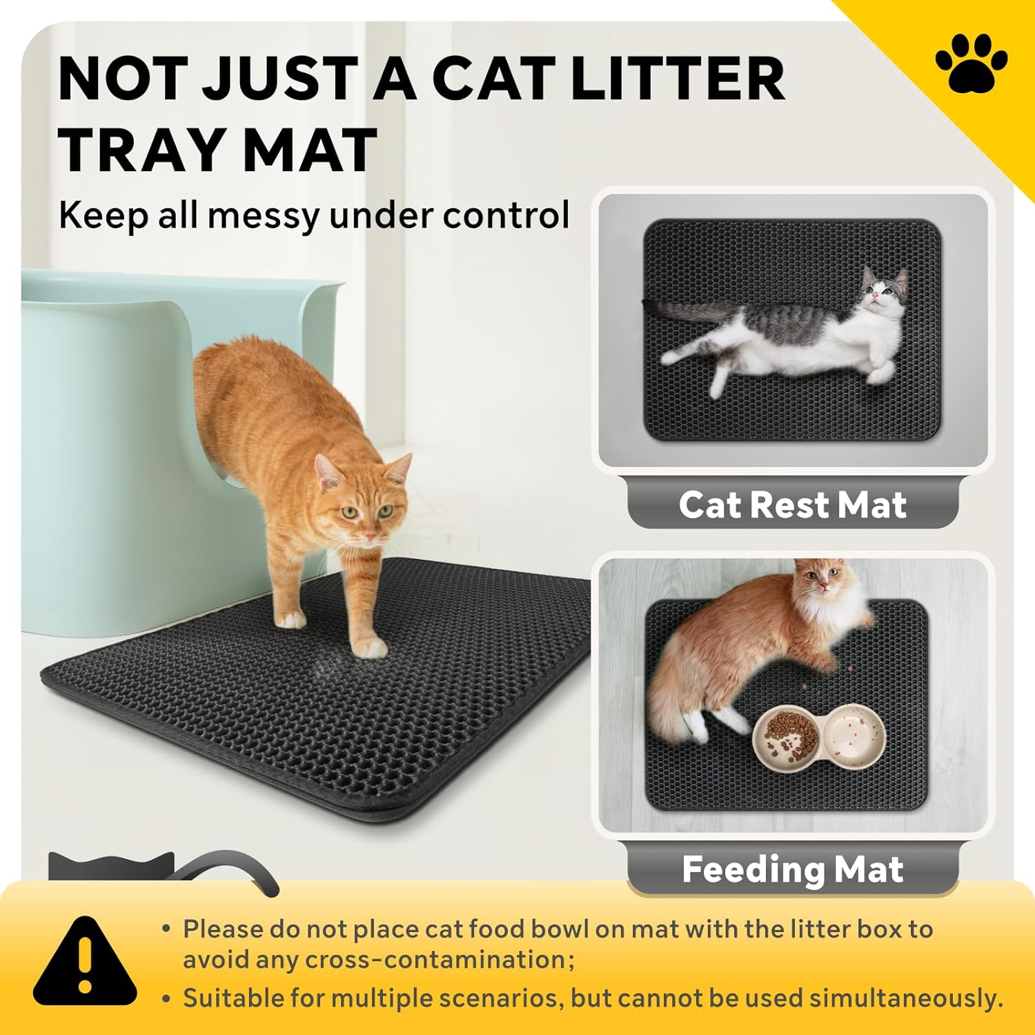 Baytion Cat Litter Mat, Litter Tray Mat 60 X 44 Cm for Cat Litter Box and Cat Toilet, Double Layer Trapping Mat, Big Honeycomb Holes, Waterproof Urine Proof, EVA Material BPA Free (Black） image number 4