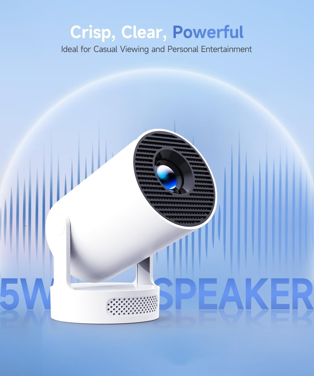 Mini Projector 4K Support with Wifi 6 and Bluetooth 5.4, 5W Soundbase Speaker, Auto Vertical Keystone 180&deg;Rotatable Portable Proyector for Home Bedroom Outdoor (5W Speaker & Manual Focus) image number 5