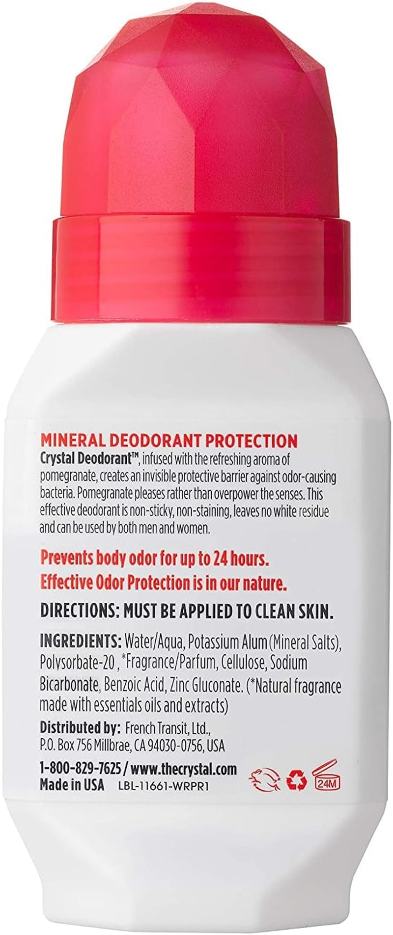 CRYSTAL Deodorant Essence Roll -On Pomegranate 2.25 Oz. (3-Pack)