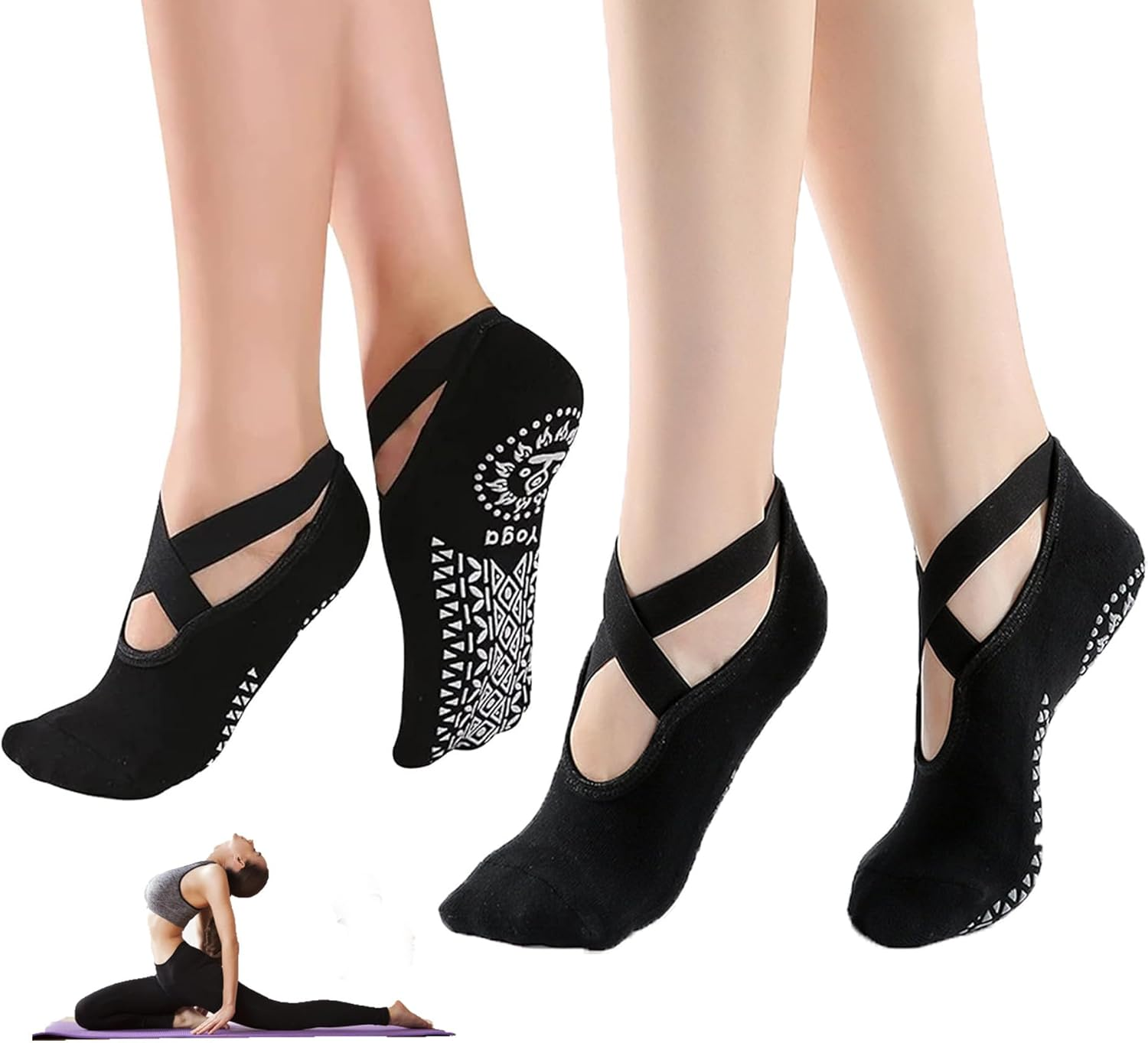 2/6 Pairs Cushion Pad Yoga Socks|Pilates Socks|Non Slip Grip Socks|Fitness Sport Sock Grippy Socks Reformer Pilates Socks for Women Pilates Ballet Barre Socks Barefoot Workout Socks by H HOME-MART