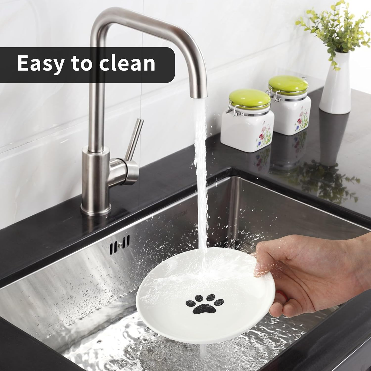 Pack of 3 Cat Feeding Bowls, Ceramic with Non-Slip Rubber Base, 15 Cm Diameter, Cat Bowl for Pet Cats and Puppies image number 6