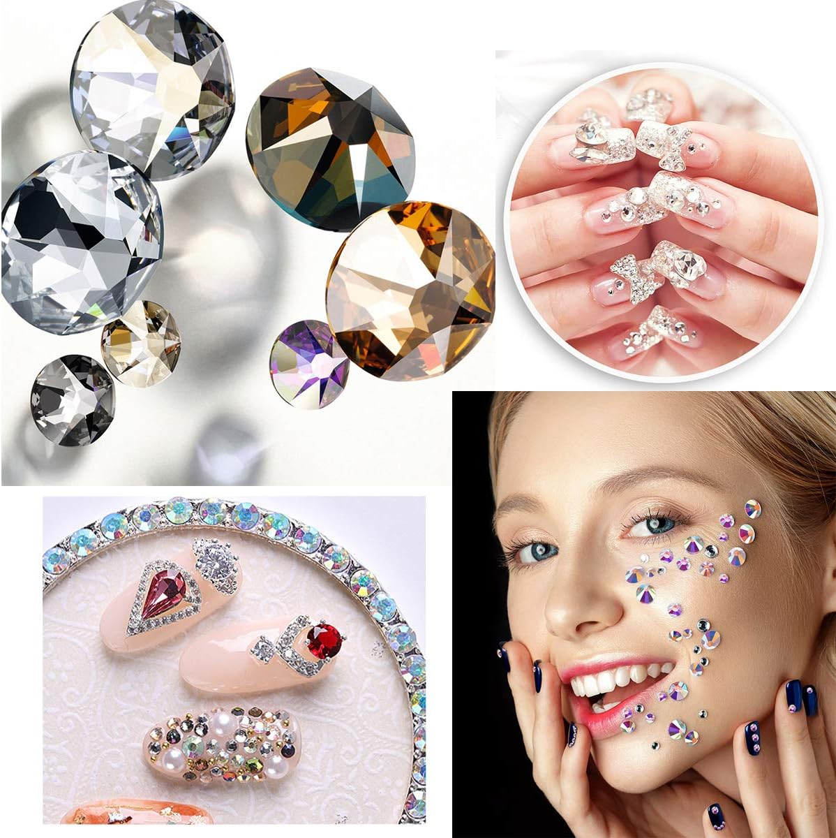 GBSTORE Nail Art Crystal Rhinestones,3D AB Glass Rhinestones, Nail Art Studs Nail Sequins for DIY Nails Art Clothes Shoes Crafts Decorations, Mixed Size and Colors,Approx1440-2080Pcs (Silver) image number 4