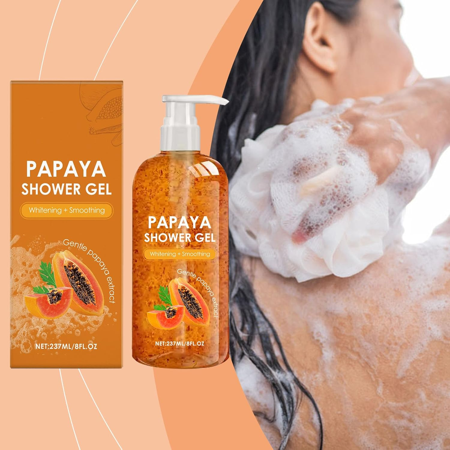 Papaya Shower Gel, Deeply Cleansing and Exfoliating, Whitening Smoothing Body Wash, Light Texture, Nourishing & Moisturizing Shower, Gentle Brightening, Fresher Long Time Fragrance (1Pcs) - 3Pcs image number 4