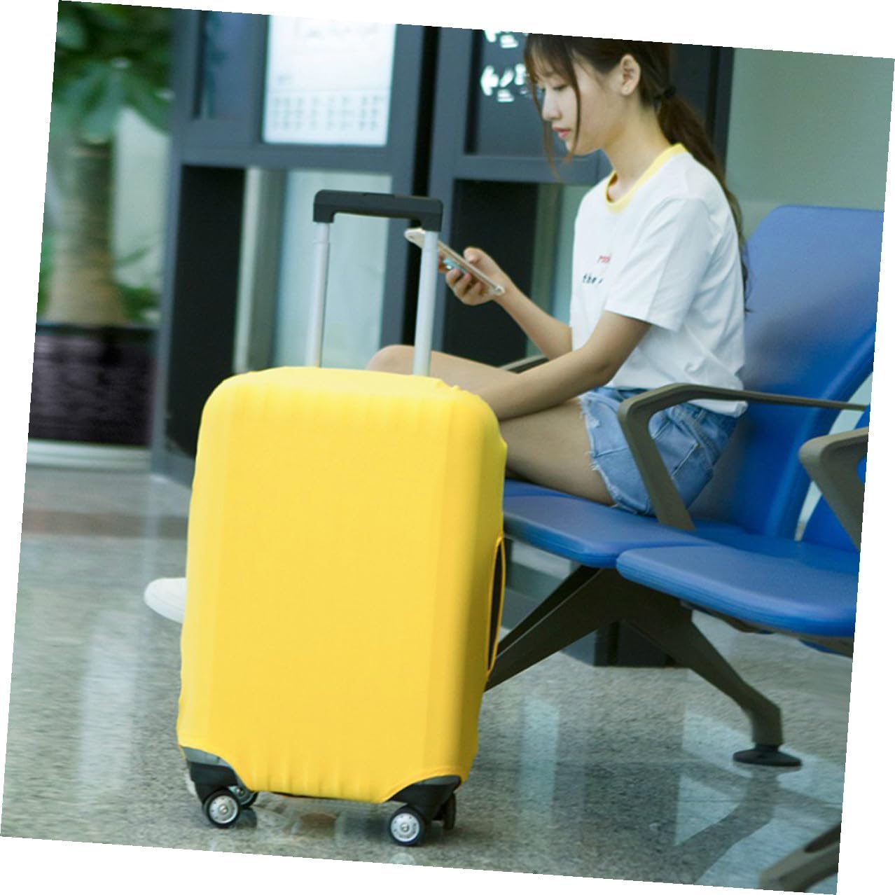 Hoement Elastic Yellow Luggage Cover for Suitcase Dustproof Protective Travel Case Cover with High Stretch and Handle Access Suitcase Protector for Travel Gear image number 2