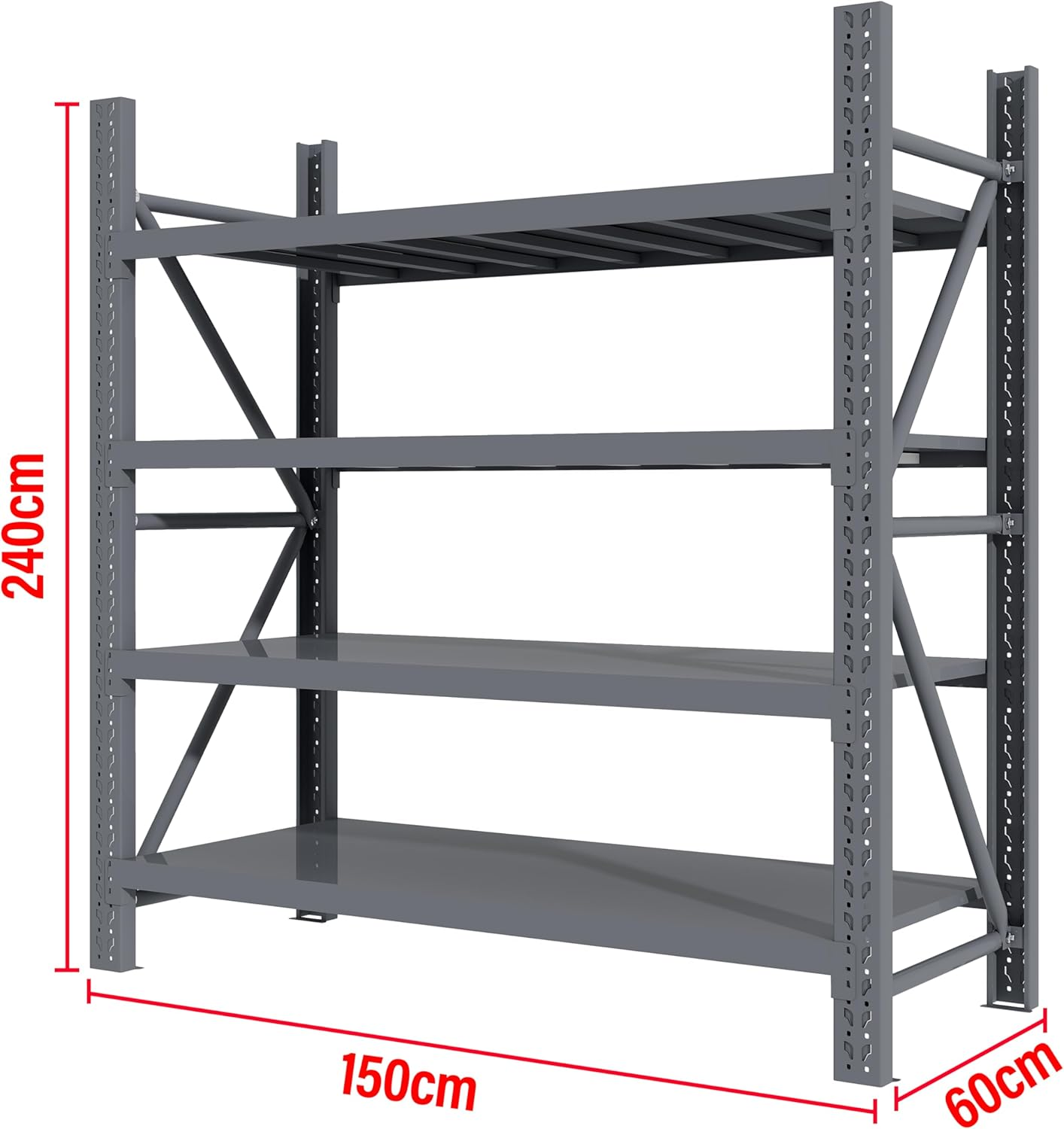 1.5M X 2.4M Heavy Duty Metal Warehouse Garage Shelving System 800KG Storage Racking (Charcoal)