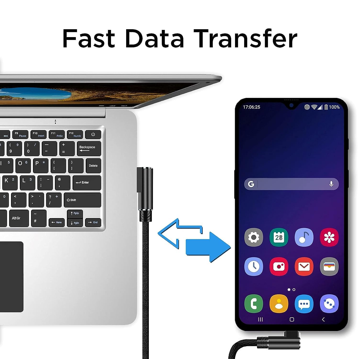 Nylon Braided 1M 180 Degree USB C Charging Cable Fast Data Sync Charger Connector Adaptor Reversible USB C Cable (White) image number 2