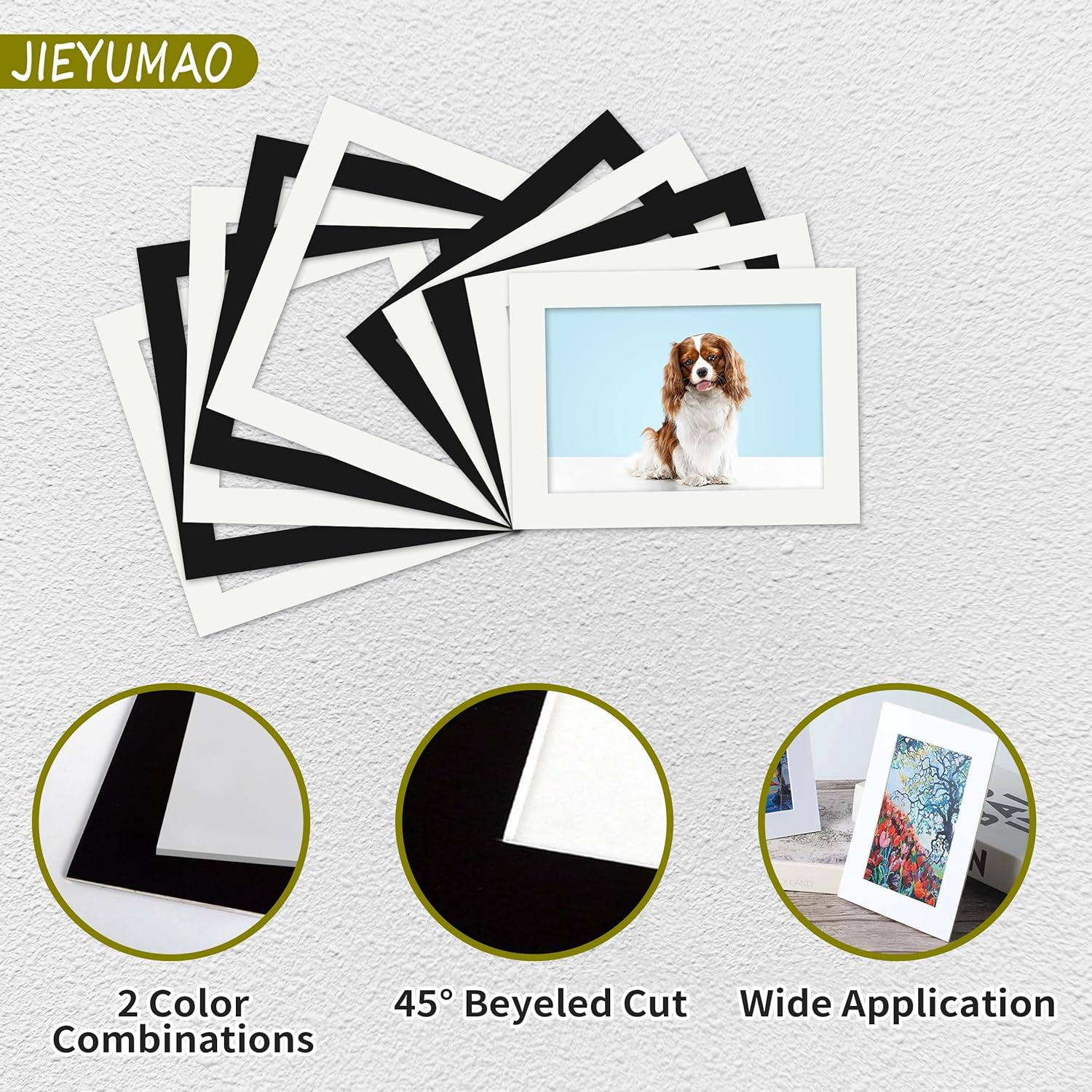 30Pcs Picture Mats, 3 Sizes Core Bevel Cut Frame Mattes, 2 Colors Picture Photo Mounts Photo Mat Black and White Photo Frame Mat Core Picture Mats for Photos Pictures Artwork Display image number 1