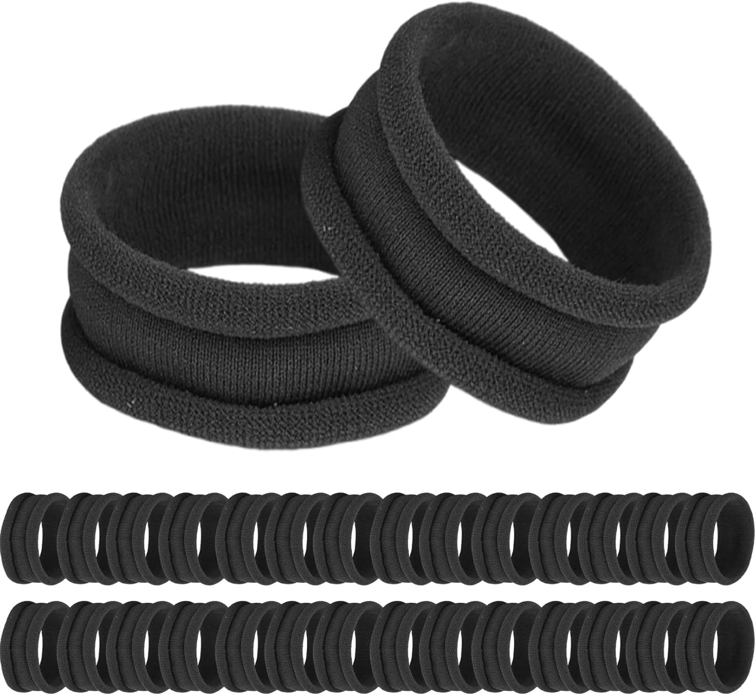 Pack of 30 Seamless Hair Bobbles, Hair Scrunchies for Women, Seamless Scrunchies, Black, Elastic Hair Rings, Cotton, Wide Hair Rings, for Thick Hair, Girls and Women, for Ponytail Bun image number 6