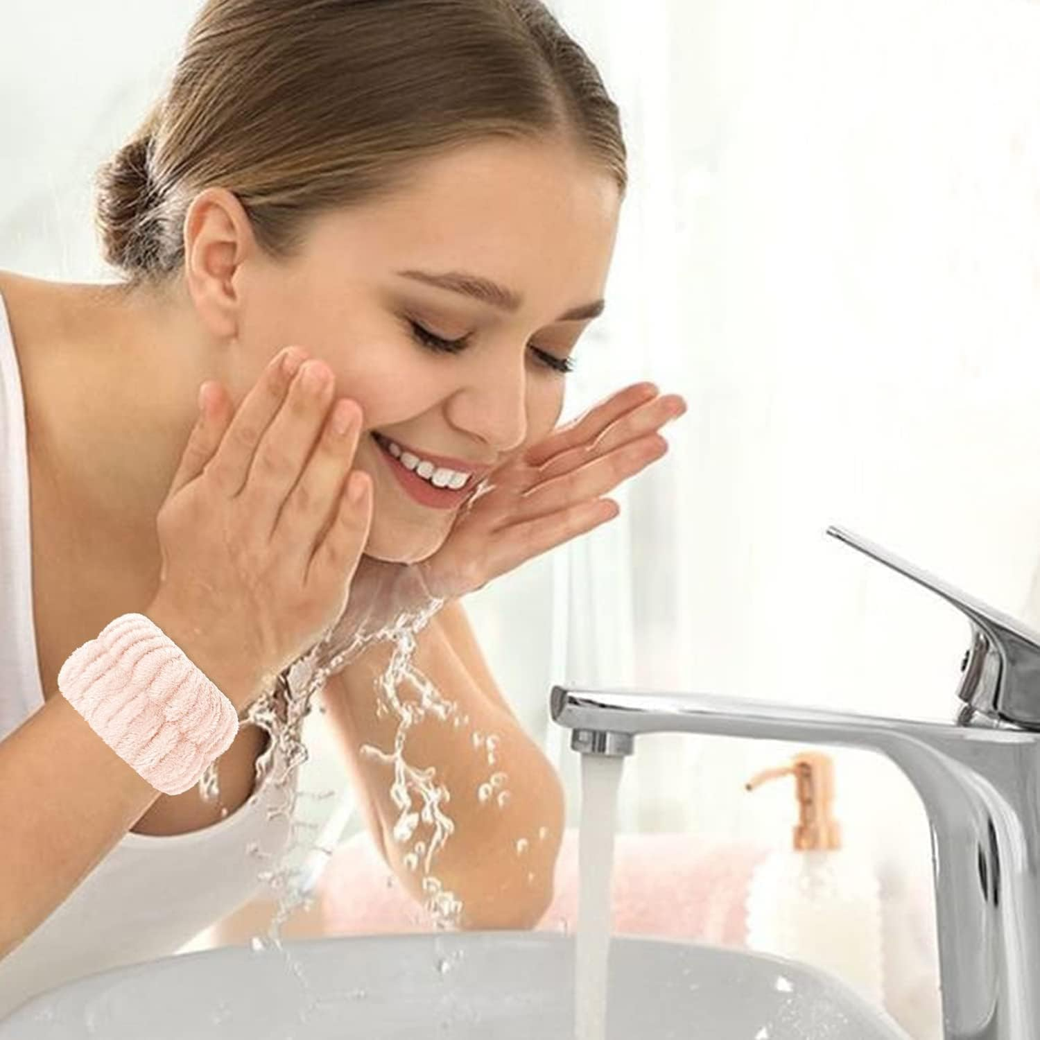 Yharnamite 4 Pairs Microfiber Wrist Wash Towel Bands, Face Wash Wristbands, Elastic Wristbands for Makeup, Yoga, Sports, Shower, Spa image number 5