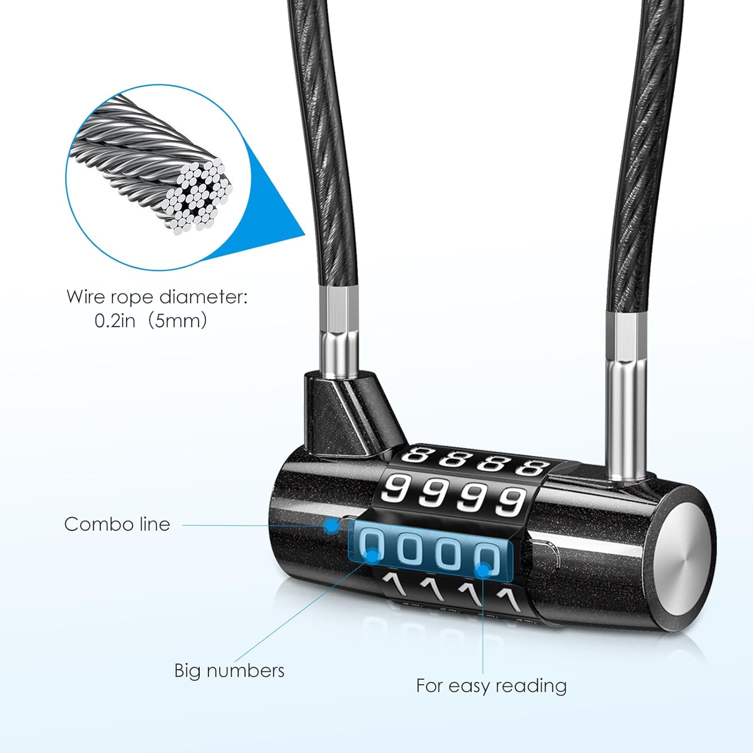 AMIR 4 Digit Combination Padlock, 6.9 Inch Long Shackle Padlock with Steel Cable Rope, Waterproof Cable Lock with Resettable Code, Outdoor Long Padlock for Gym Locker, Hasp Cabinet-2Pcs