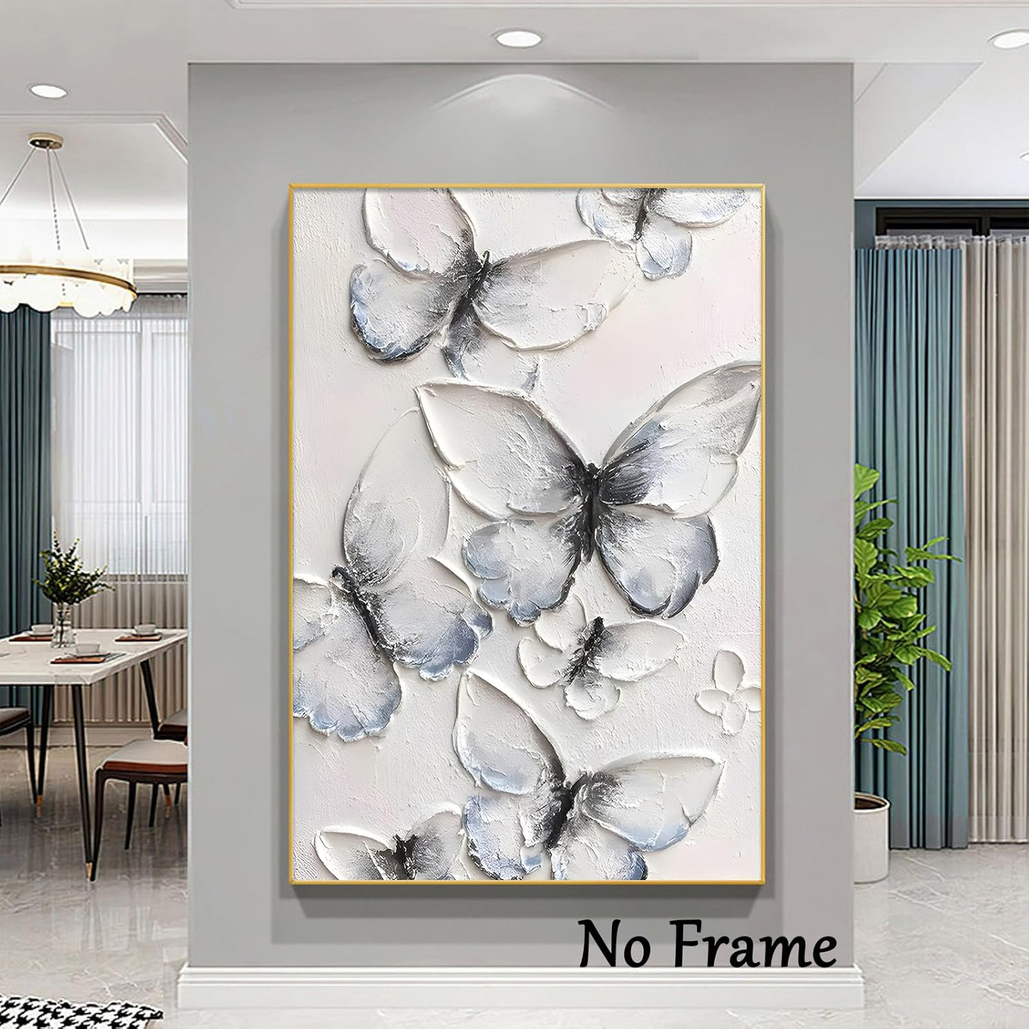 Blue Butterfly Canvas Wall Art Abstract Texture Painting White Butterfly Picture Black Texture Poster Modern Butterfly Canvas Modern Texture Prints Abstract Butterfly Artwork Decor 16X24Inch No Frame - White Texture1 image number 4