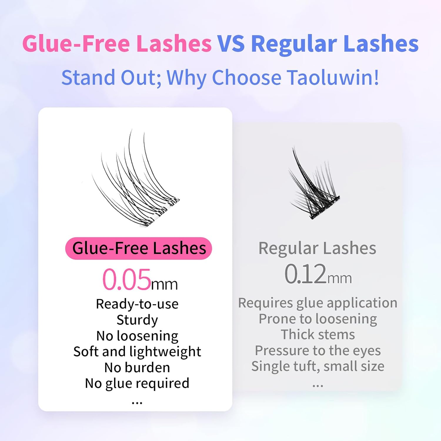 False Lashes, No Glue False Lashes, 120 Clusters New Natural Sectional Individual Lashes, C Curl 8-12Mm Natural Black, 0.05Mm Thin Band BSF Fiber, Long-Lasting & Comfortable image number 2