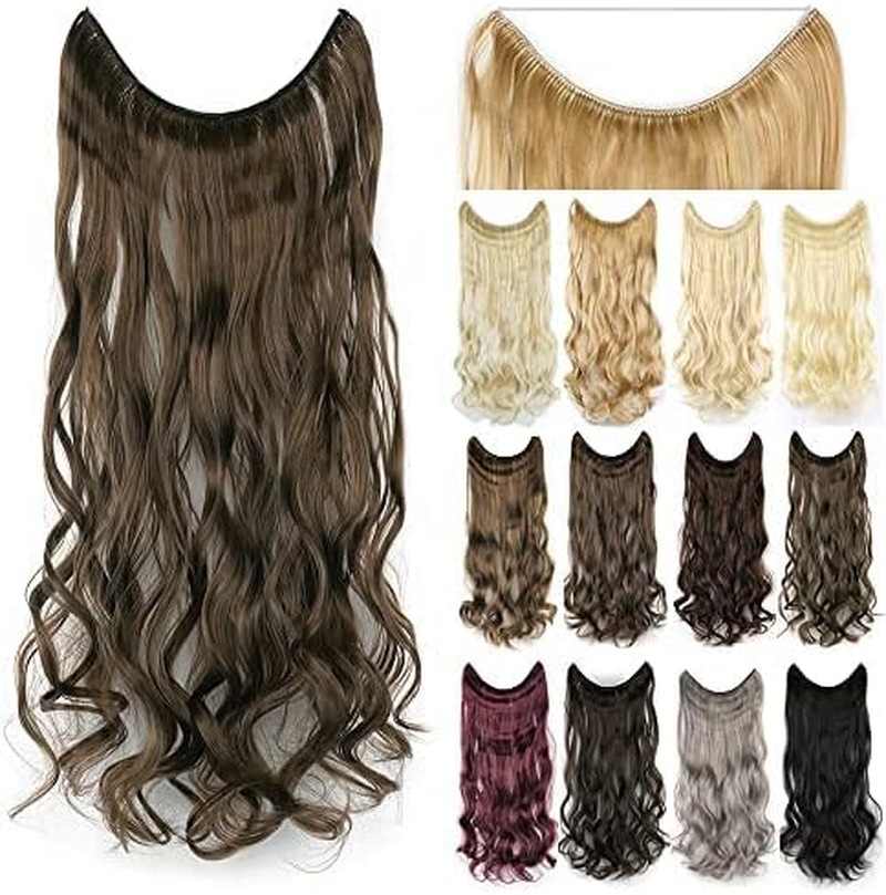 IMISSU 22'' 26'' Long Body Wavy Hair Extensions Fish Line Hairpiece Synthetic Invisible Secret Wire Headwear Flip Curly Hair Extension Pieces (22 Inch,613 Blonde) image number 3