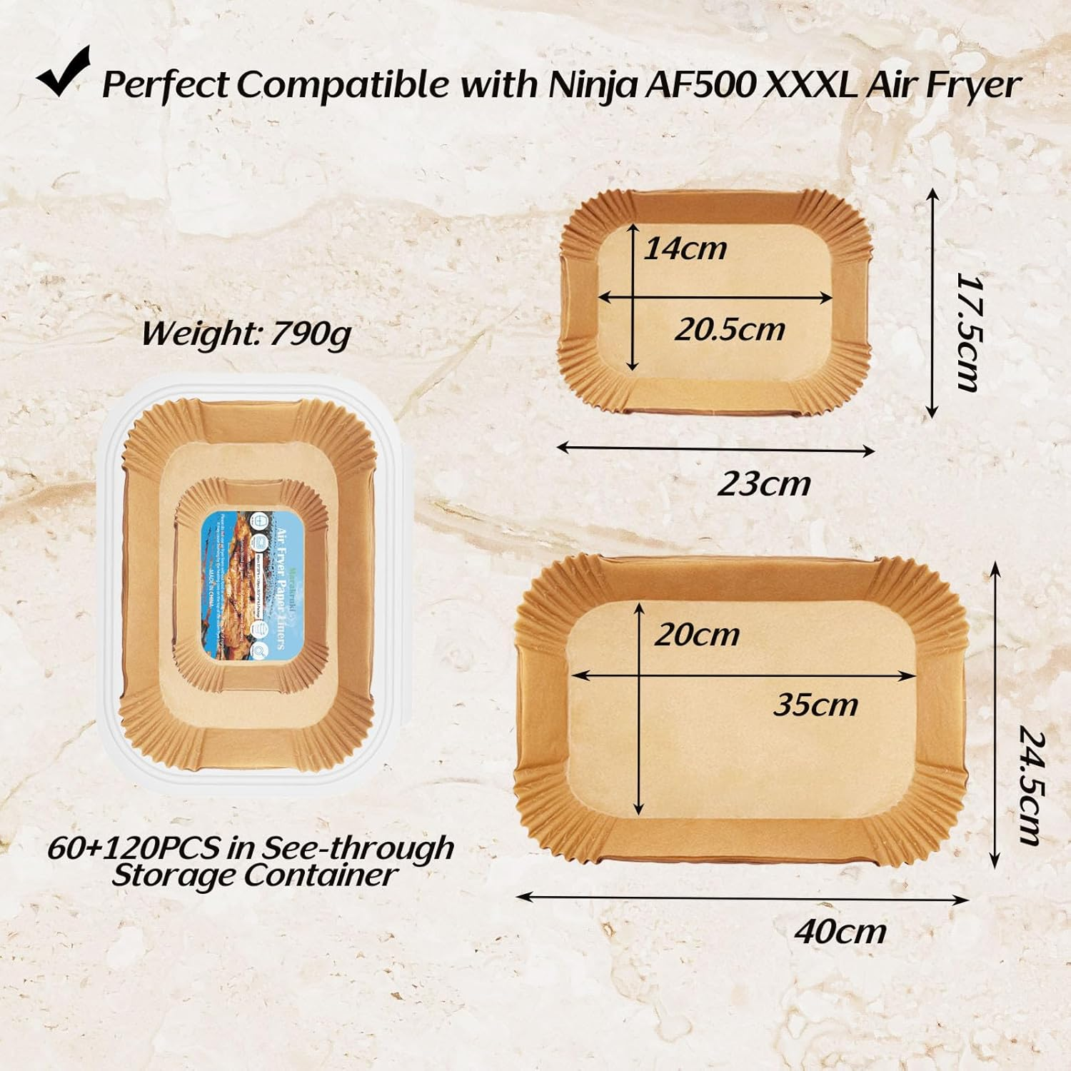 Marakruki 180Pcs Air Fryer Liners for Ninja AF500 XXXL Air Fryer, 10.4L Ninja Flexdrawer Paper Liners,120 Pcs Liners for Dual 5.2L Baskets +60 Pcs Liner for 10.4L Megazone Basket