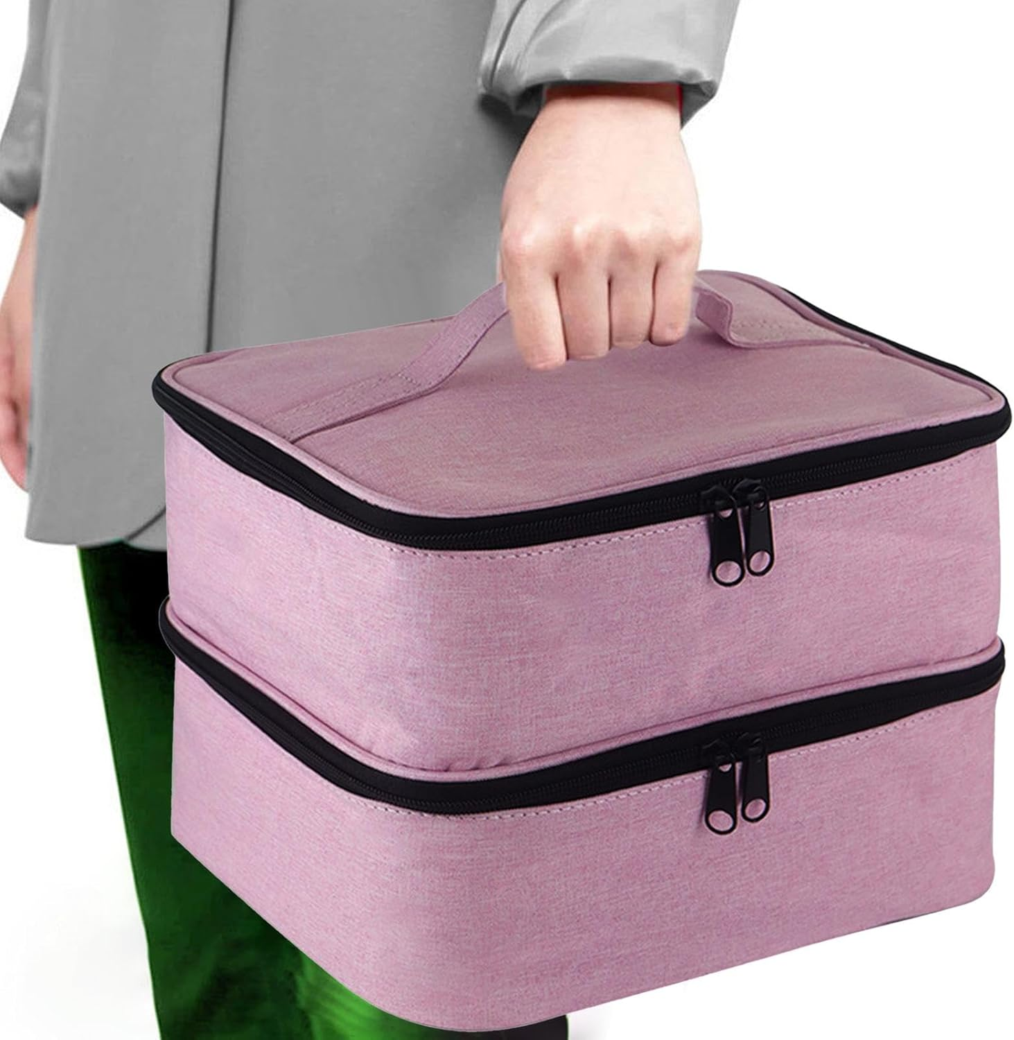 Double Layer Nail Polish Storage Bag Nail Polish Case Organiser Large Zipped Storage Case for Nail Polish 25 X 20 X 19 Cm, Pink, Se R&eacute;f&eacute;rer Au Descriptif, Refer to Description - Black image number 2