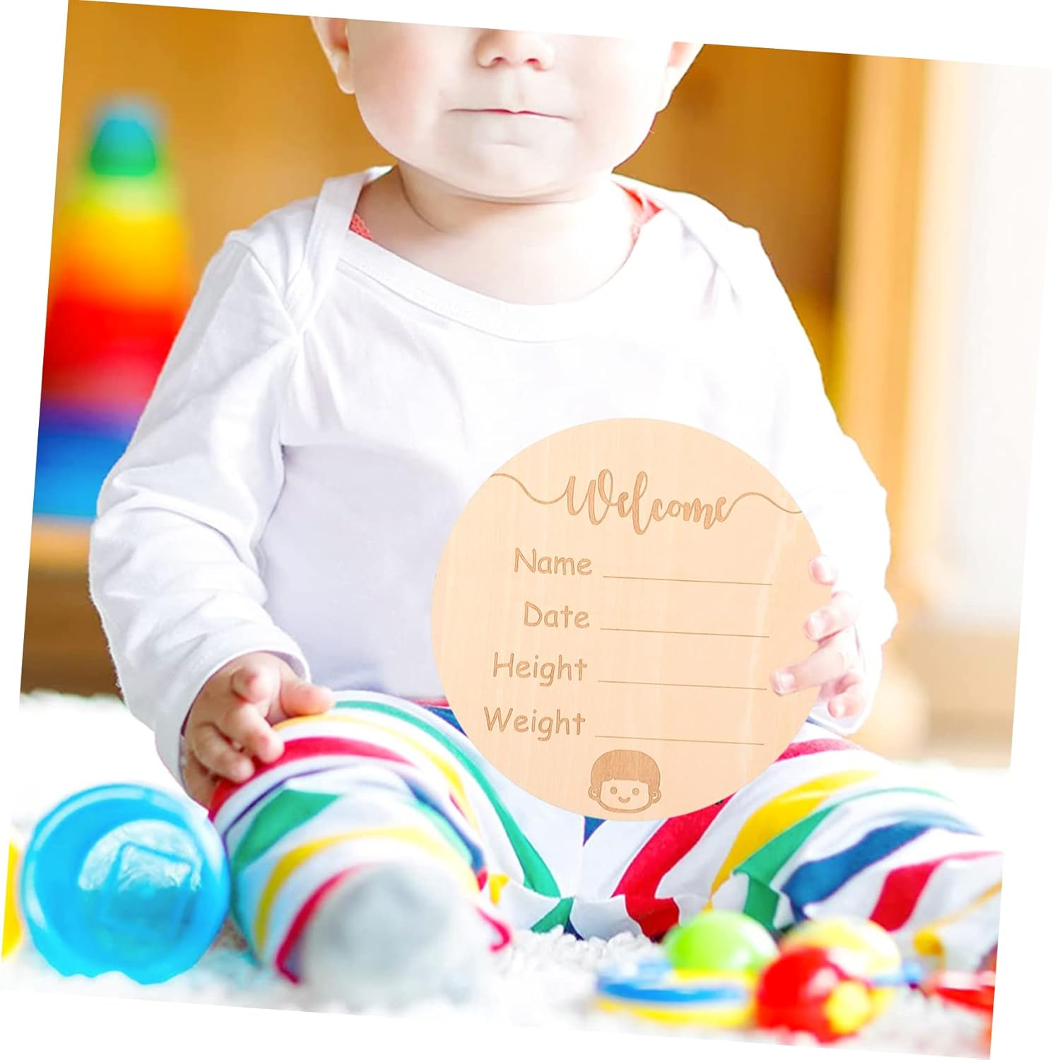 FRCOLOR 3Pcs Milestone Cards Set Wooden Newborn Name Signs for Hospital Growth Commemorative Cards for Recording Height Weight Special Moments image number 1