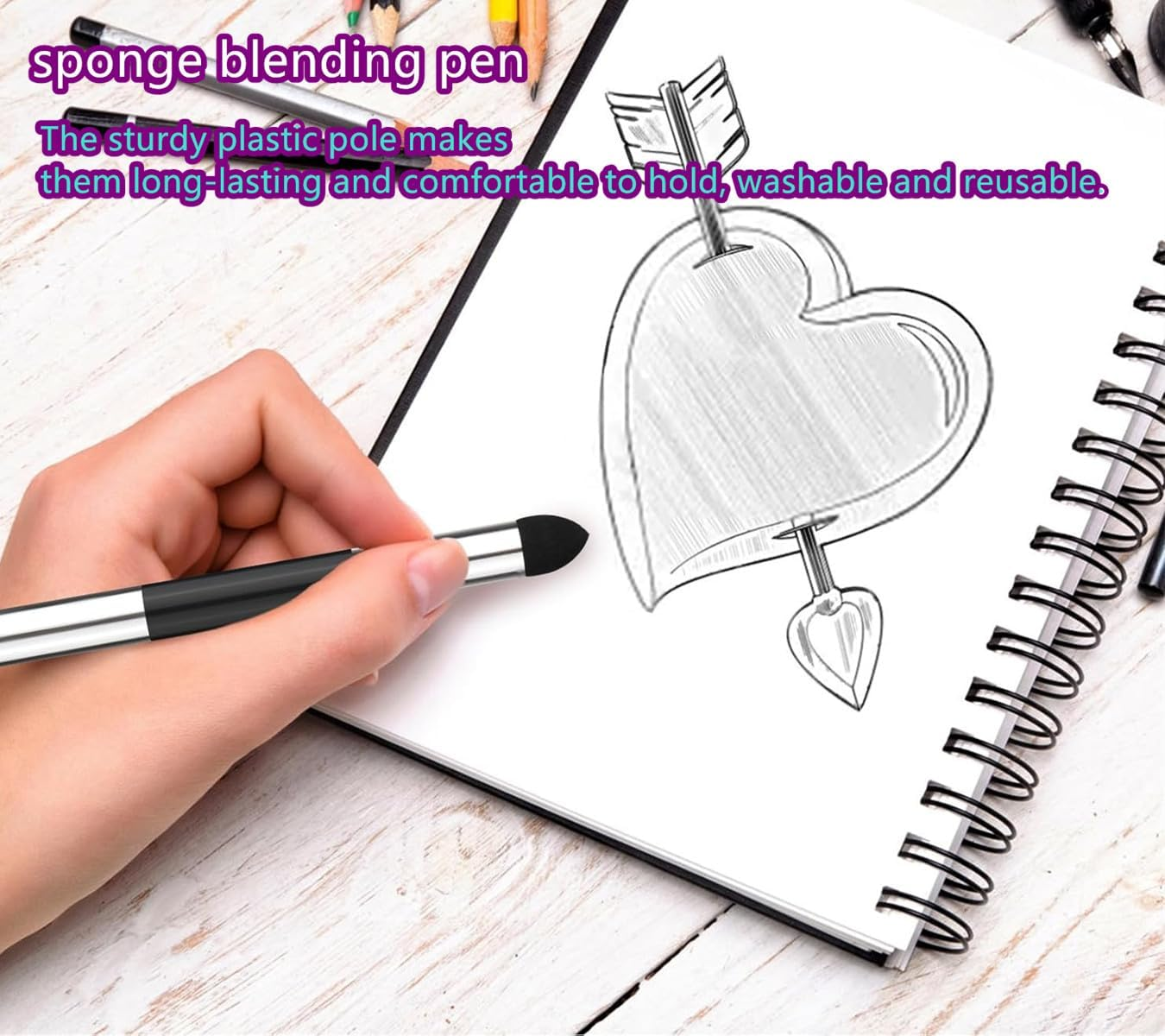 6 Pcs Artist Blending Sponge Pen,2 Sizes Double-Headed Blending Stumps for Drawing Detail Sponge Pencil Sketch Pen Brush Rubbing for School Students Beginners Artists image number 1