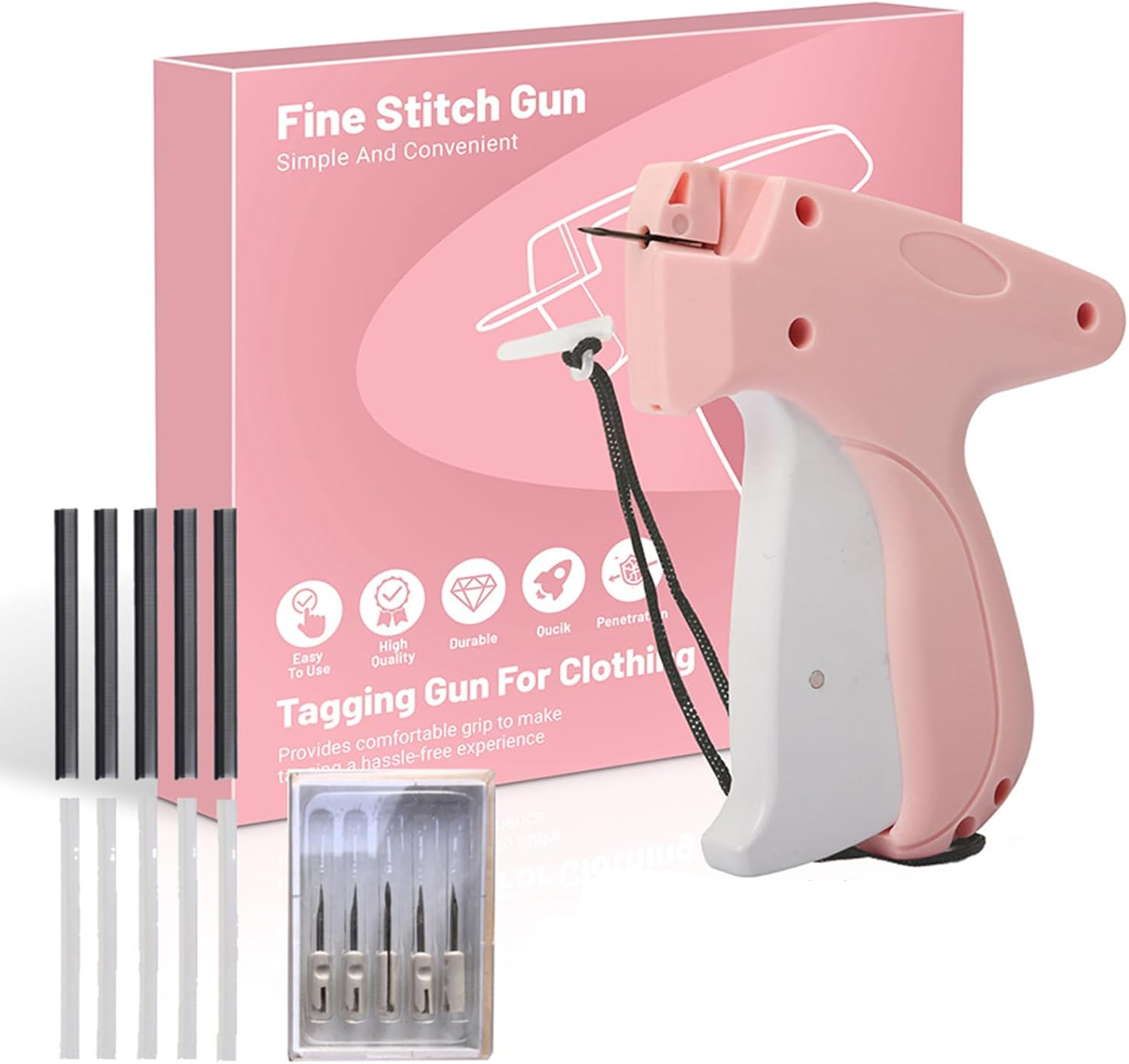 Stitch Gun for Clothes, 5 Needle Handheld Stitch Gun Quick Clothing Fixer Tagging Gun Hand Sewing Machine with 1000 Black Fasteners and 1000 White Fasteners for Sewing Hemming Quilting (Pink) image number 4