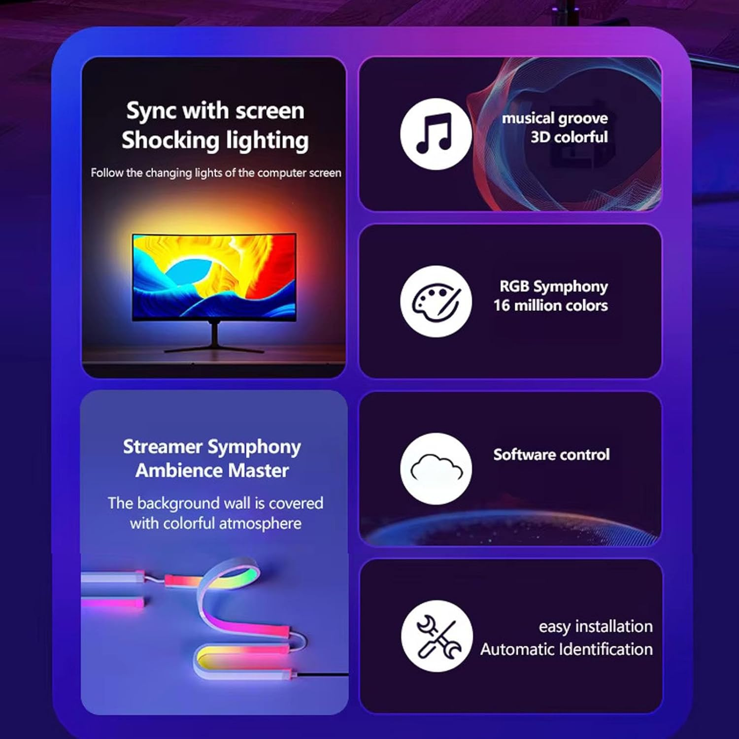 USB LED Strip Light, RGB Computer Light Bar behind Monitor, Music Sync, for 24 Inch PC Computer Monitor, Gaming Room Decor