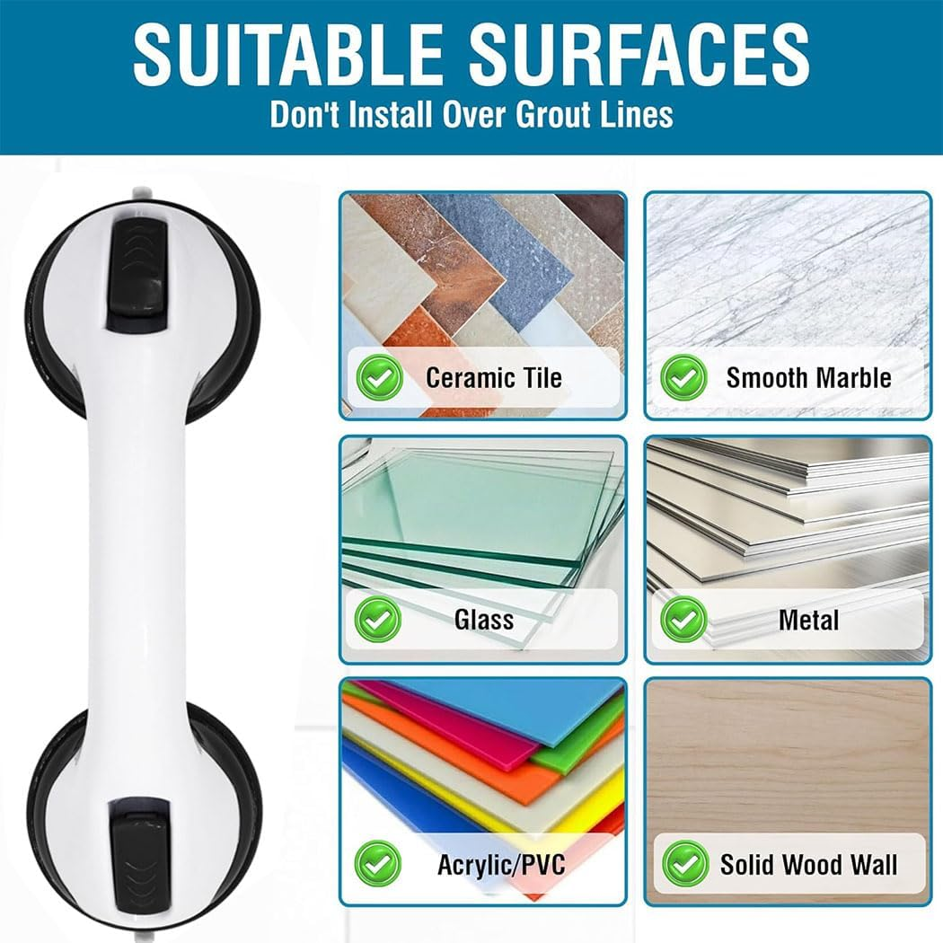 2 Pack Grab Bars for Bathtubs and Showers, 12Inch Heavy Duty Shower Handle Suction Shower Bar, Safety Removable Bars for Shower Chair, Bathroom Grab Bar for Senior，No Drilling Removable image number 2