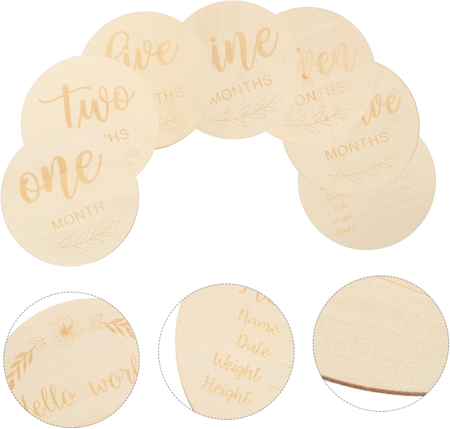 Veemoon 14Pcs Monthly Milestone Wood Discs Name Sign Birth Announcement for Newborn Gifts Unique Milestone Cards image number 3
