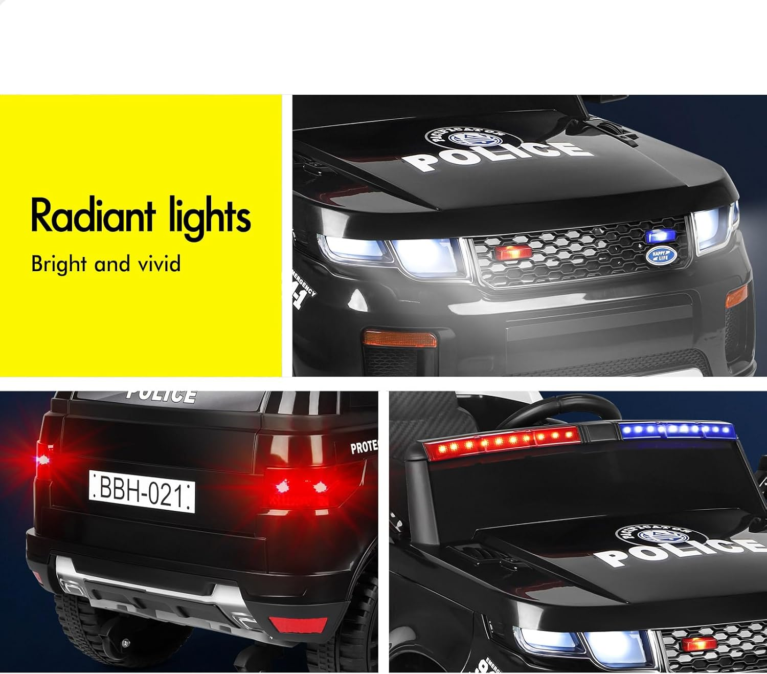 ALFORDSON Kids Ride on Car Remote Control, 12V Eletric Dual Motor Riding Car with Music Player LED Lights, Ride-On Toy Patrol Design Inspired from Police Vehicle for Toddler, Black image number 1