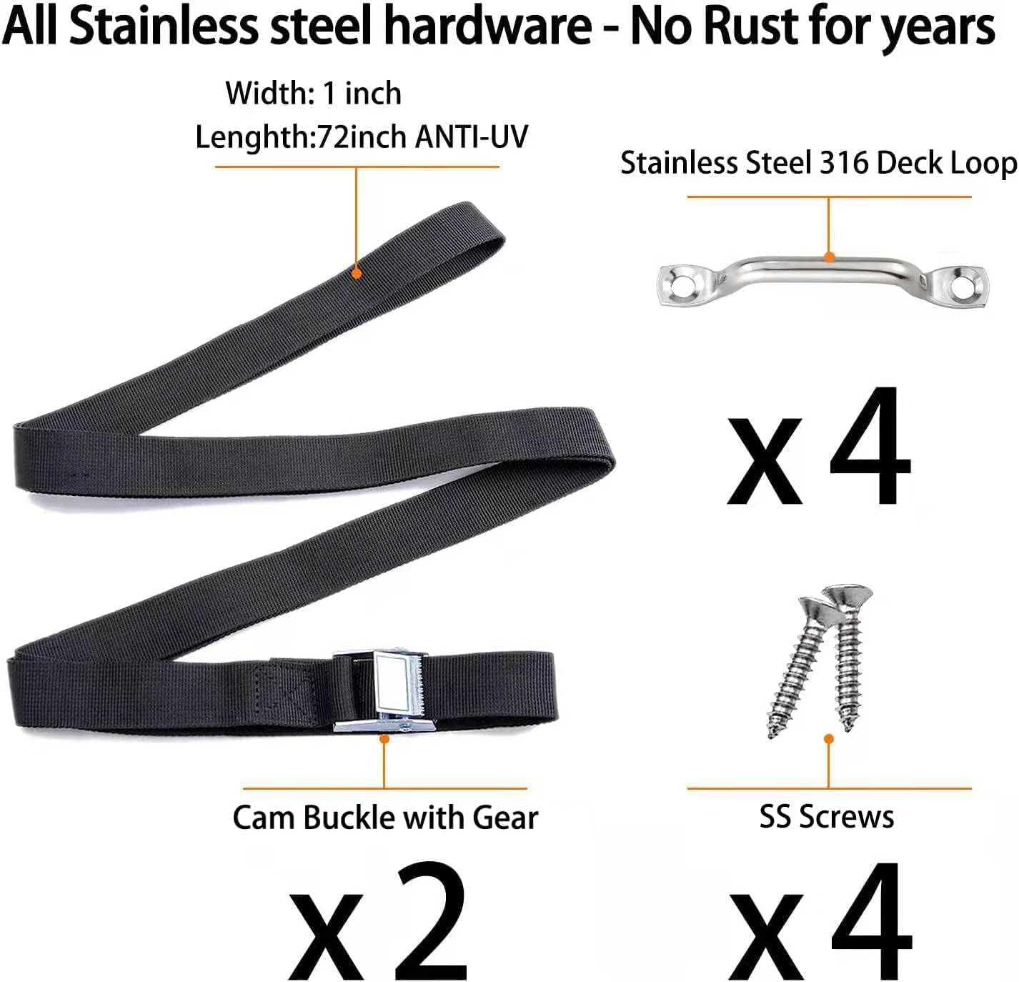 78'' Battery Tie down Strap, Heavy Duty Cinch Strap with Stainless Steel Cam Buckles, Nylon Webbing Strap for Boat, RV, Trailer, Compatible with Battery Box and More - Haheihei