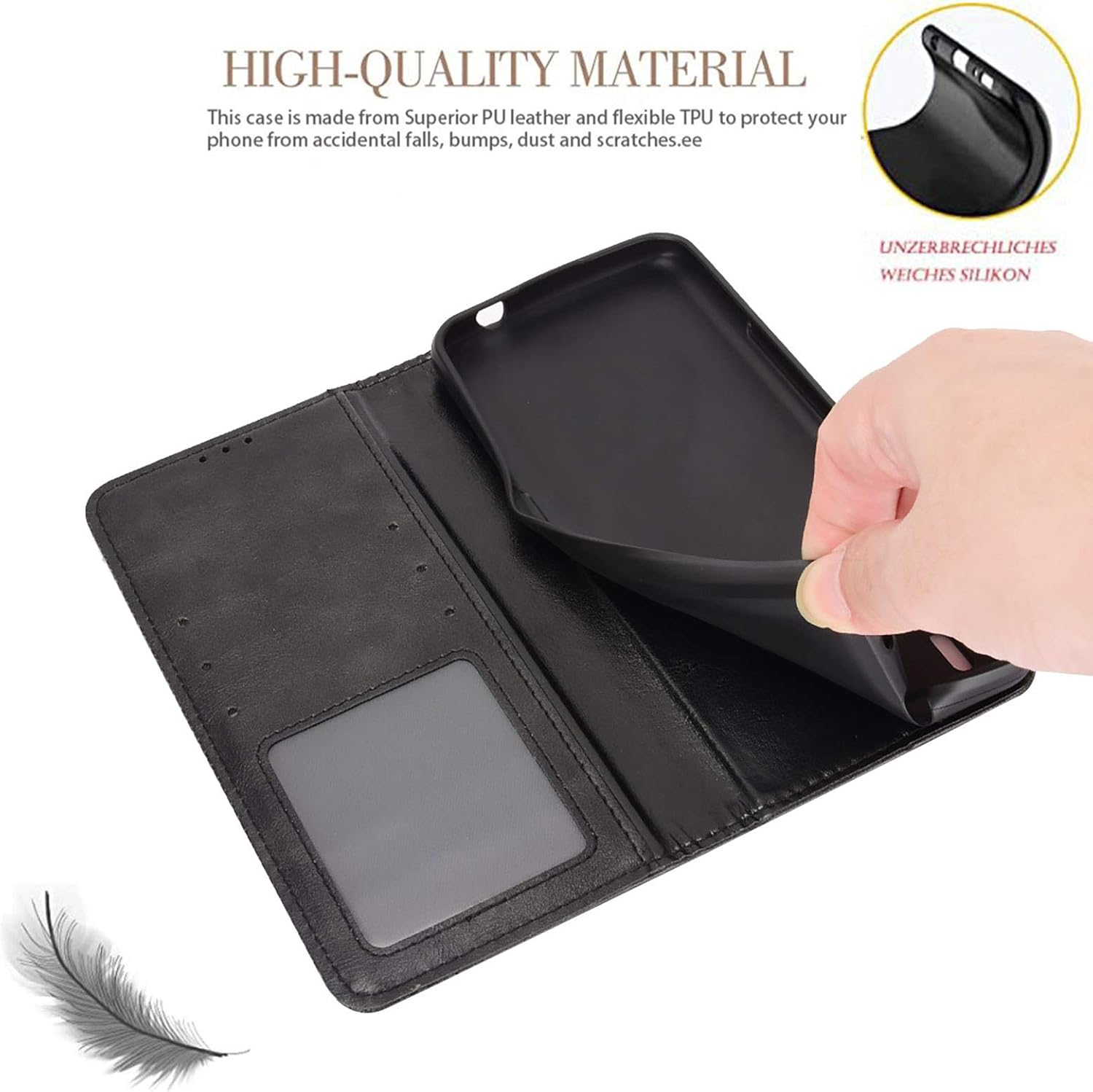 GOKEN Case for Motorola Moto G86 Power - Premium Synthetic Leather Wallet, Silicone Interior, Magnetic Flip with Card Holder, Foldable Kickstand, Full Protection -Black - Blue image number 2