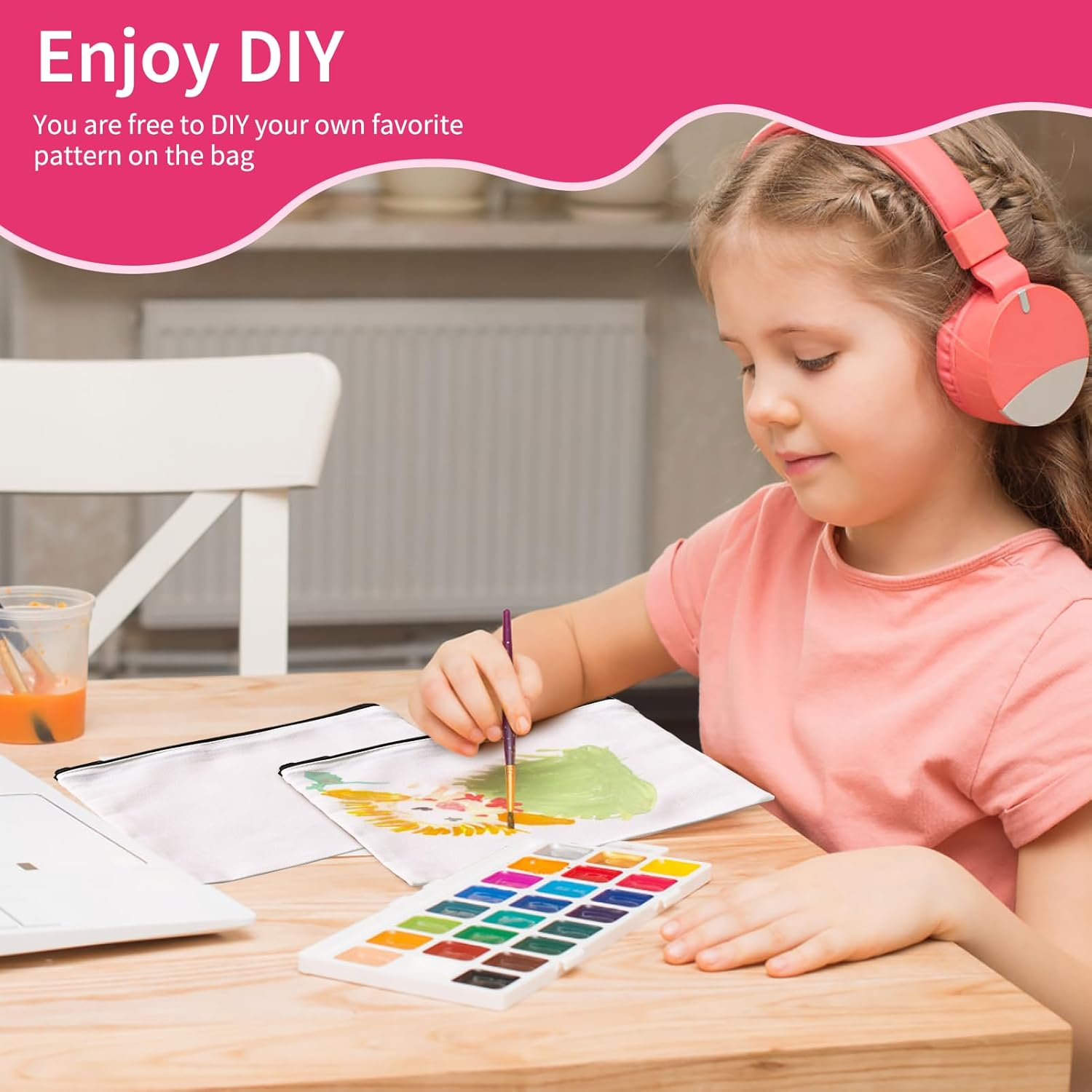 AMDAILY Sublimation Blank Canvas Makeup Bags, Bulk Blank DIY Heat Transfer Cosmetic Makeup Bags W/Black Zipper, White, 7.87 X 5.7 Inch 50 image number 2