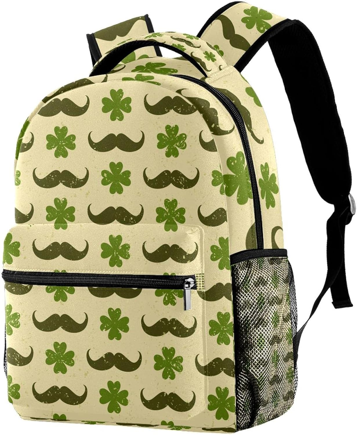 St. Patrick'S Day with Four Leaf Clovers and Mustaches Backpack Students Shoulder Bags Travel Bag College School Tote Backpacks image number 4