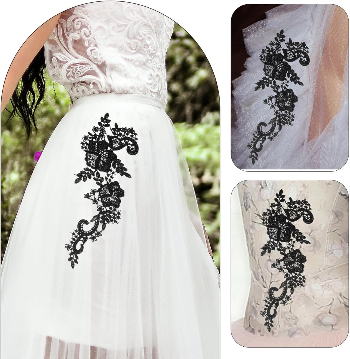 Tofficu Lace Collar Accessories 11.61X7.48 Inch Embroidered Floral Appliques Sew on Patches for Wedding Dress Embellishments DIY Clothing Decoration image number 4