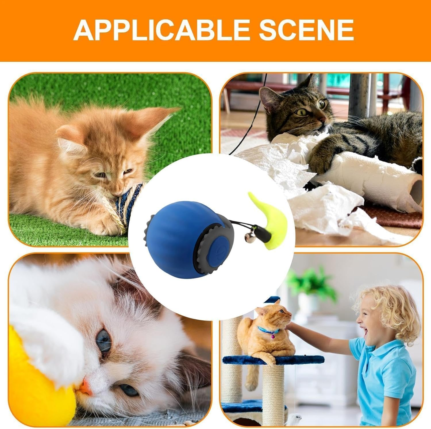 Xinyee Interactive Cat Ball Toy, Automatic Rolling for Indoor Pet Cat Ball Quiet Pet Toy Ball Automatic Moving Bouncing Ball Kitten Toy Rechargeable Silicone Premium Self Rotating Ball (Blue) image number 3