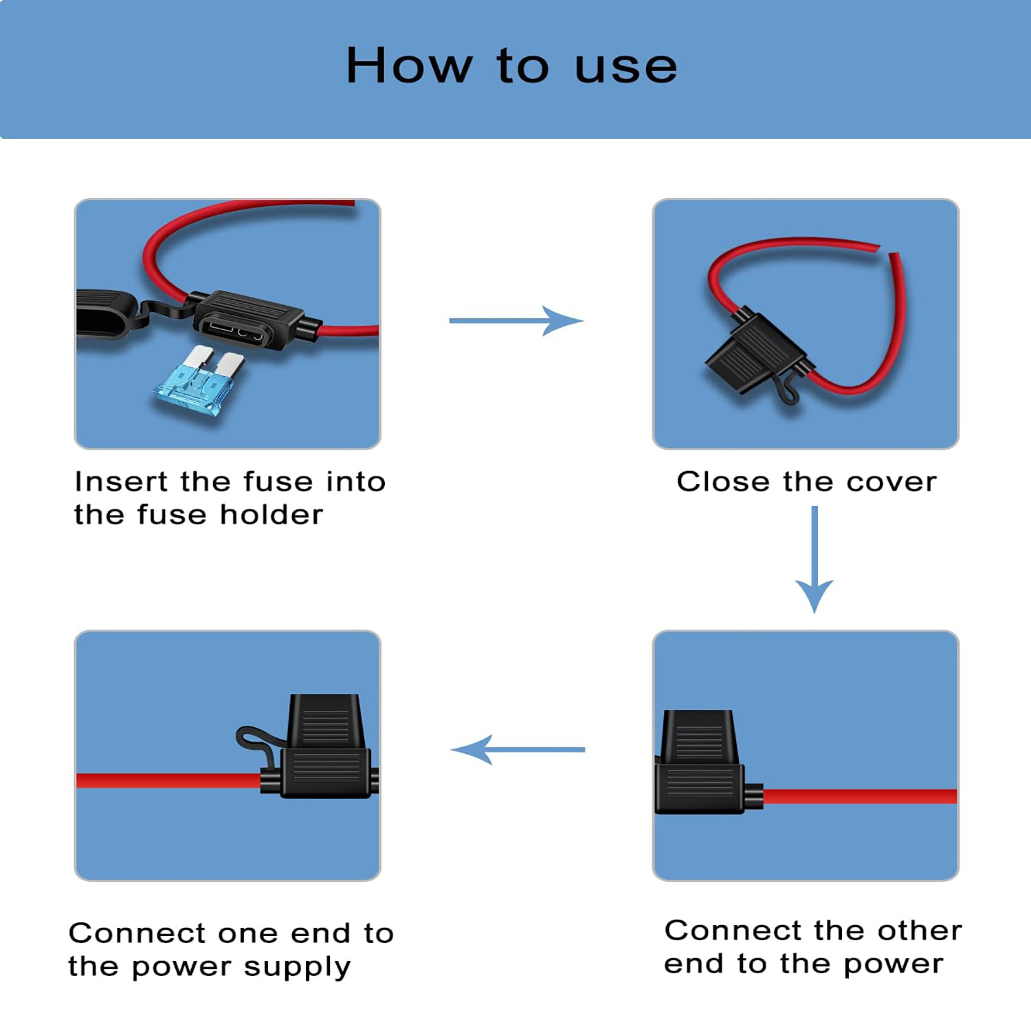 4 Pack 10AWG Fuse Holder, Funcyboo Inline Automotive Blade Fuse Holder with 24PCS Standard Car Fuses ATC/ATO, 4 of Each: 15A 20A 25A 30A 35A 40A Automotive Replacement Fuses image number 2