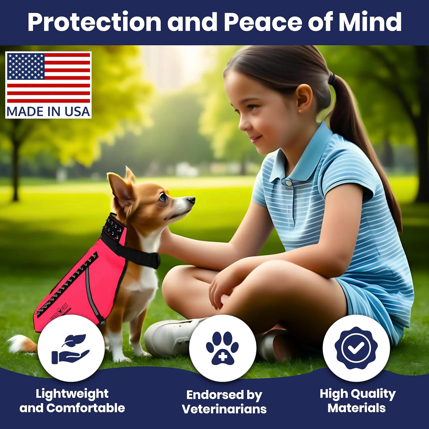 Coyotevest Dog Harness Protection Vest, Reflective Dog Accessories with Spikes to Shield Your Pet from Raptor and Animal Attacks, Proudly Made in America (Medium, Pink) image number 3