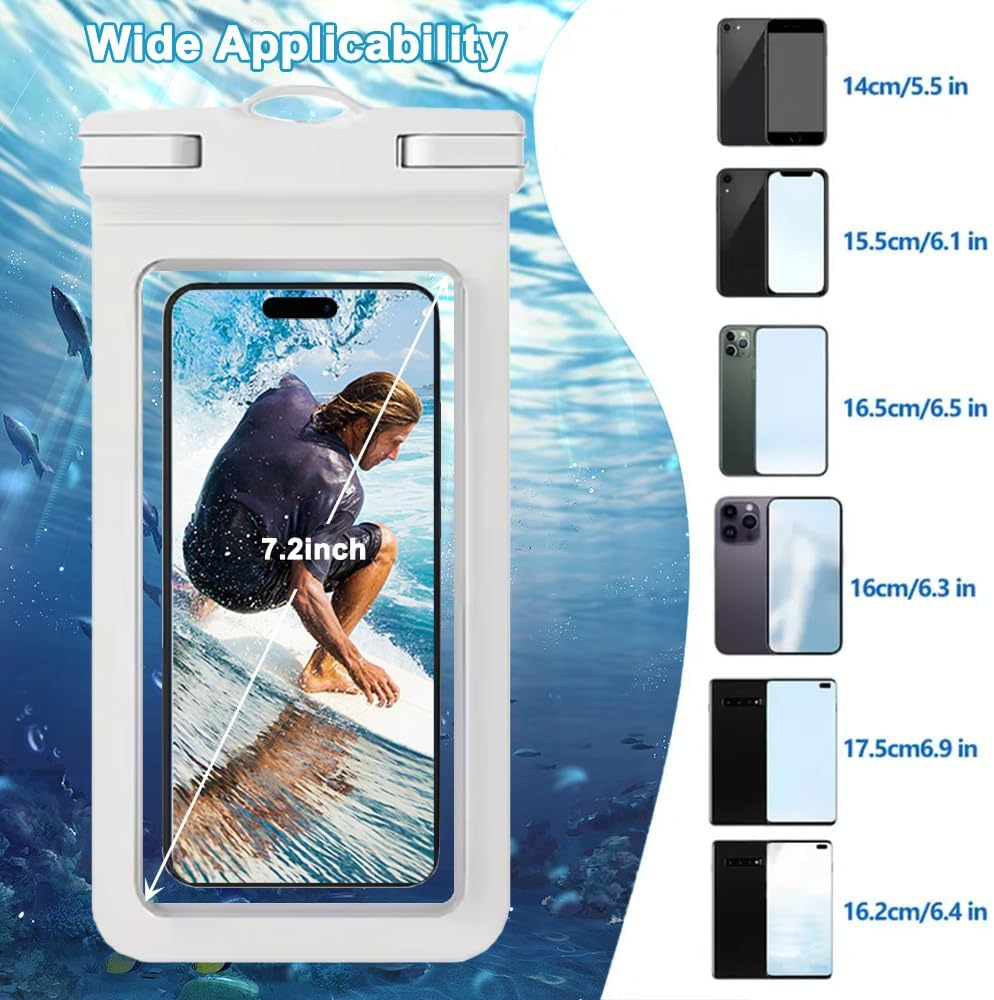 Yuexitech Waterproof Phone Case for Swimming,Ipx8 Waterproof Phone Pouch，Underwater Phone Cases for Iphone 16 15 14 13 12 Pro XS, Samsung S24 S23 S22, Huawei P60 Mate 60 up to 7.2" White image number 2