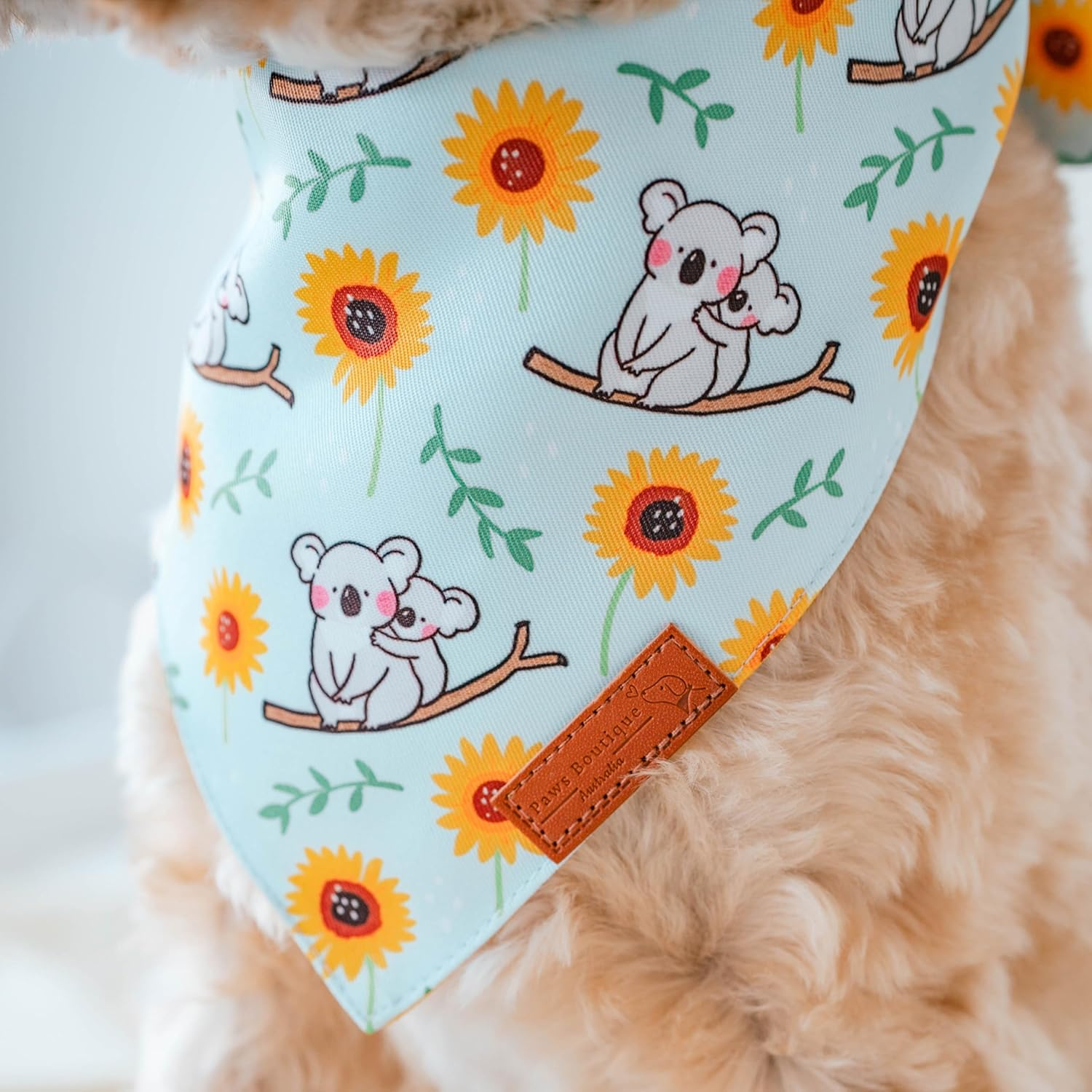 Paws Boutique Premium Dog Bandana/Scarf | Design: Sunflower Koala Cuddles | Reversible Dual Layered/Sided | Small, Medium & Large Pets | Unique Style | Accessories for Puppies & Dogs (S)