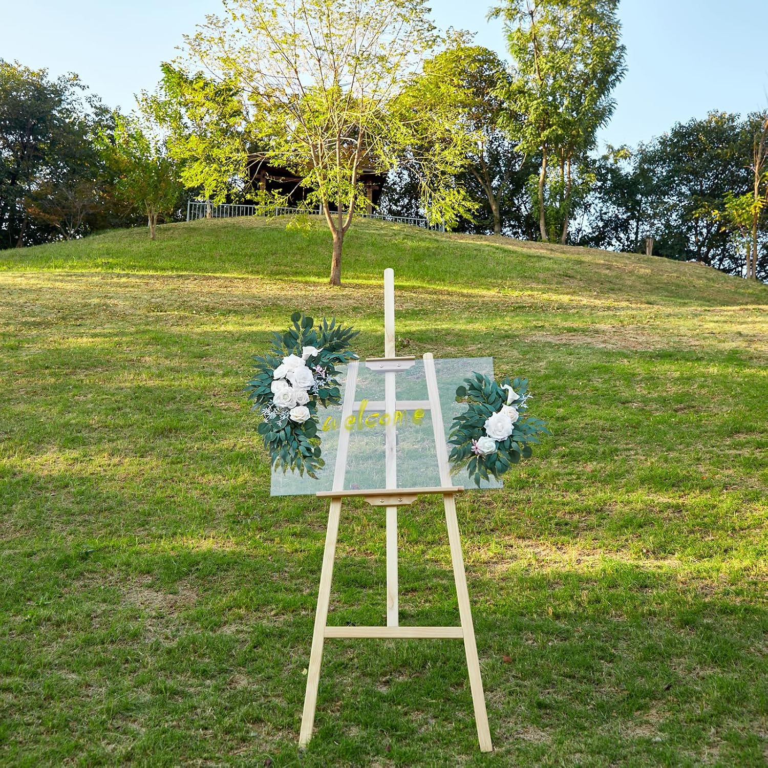 Aitnwoy Artificial Wedding Arch Flowers Kit 2 Pcs Dust Rose Flowers Silk Peony Floral Swag Welcome Sign for Wedding Ceremony Party Home Garland Decor - Blue image number 2