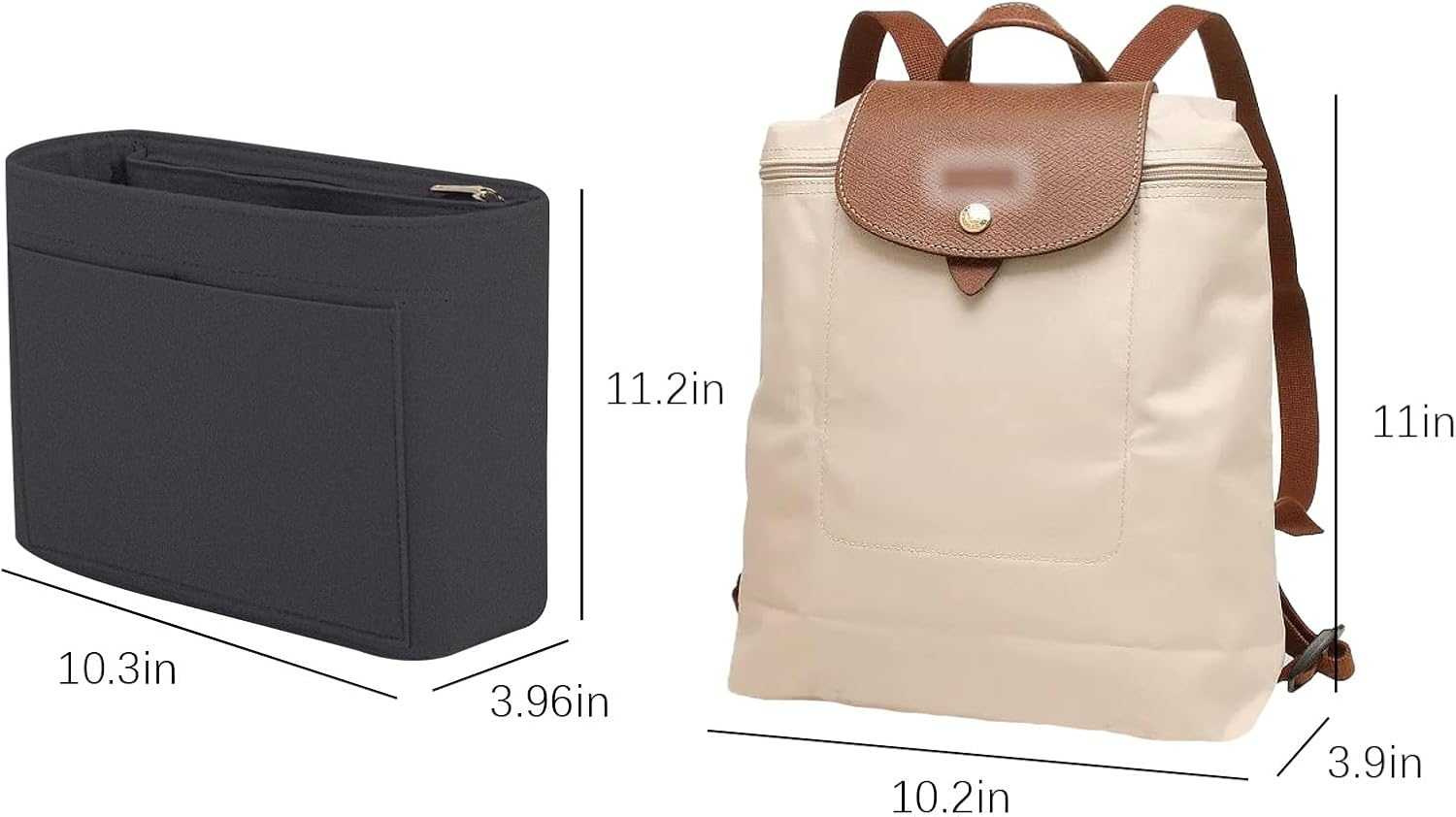 Lckaey Bag Organizer for Le Pliage Backpack - Felt Knapsack Purse Insert - Y083-Black/Grey