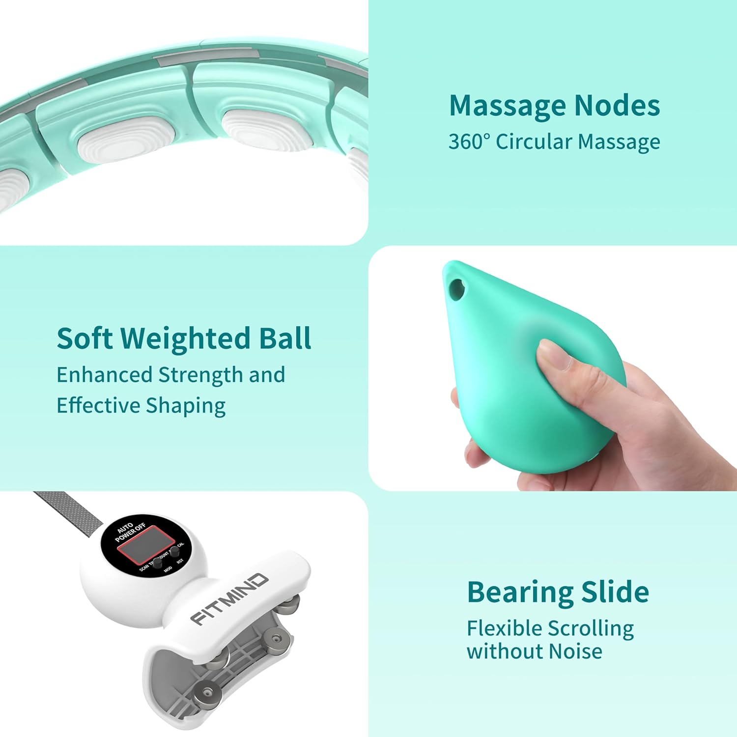 FITMIND Weighted Hula Hoop Smart Hula Hoop Intelligent Record Data Weight Loss Non-Fall Fitness Hoops 16 Sections Detachable Hula Circle with Massage Adjustable Weighted Ball - Blue image number 6