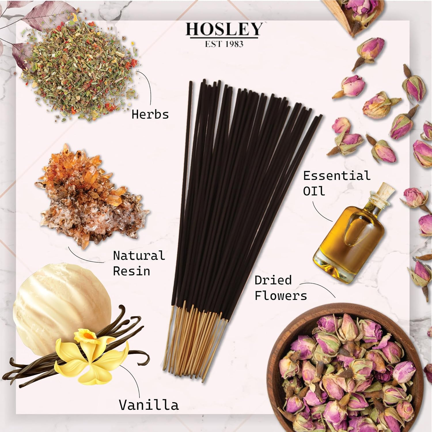 Hosley Vanilla Fragrance Incense Sticks Essential Oils Infusion for Long-Lasting Aromatherapy Bliss Holistic Relaxation in Every Box Pack of 240 Incense Stick image number 6