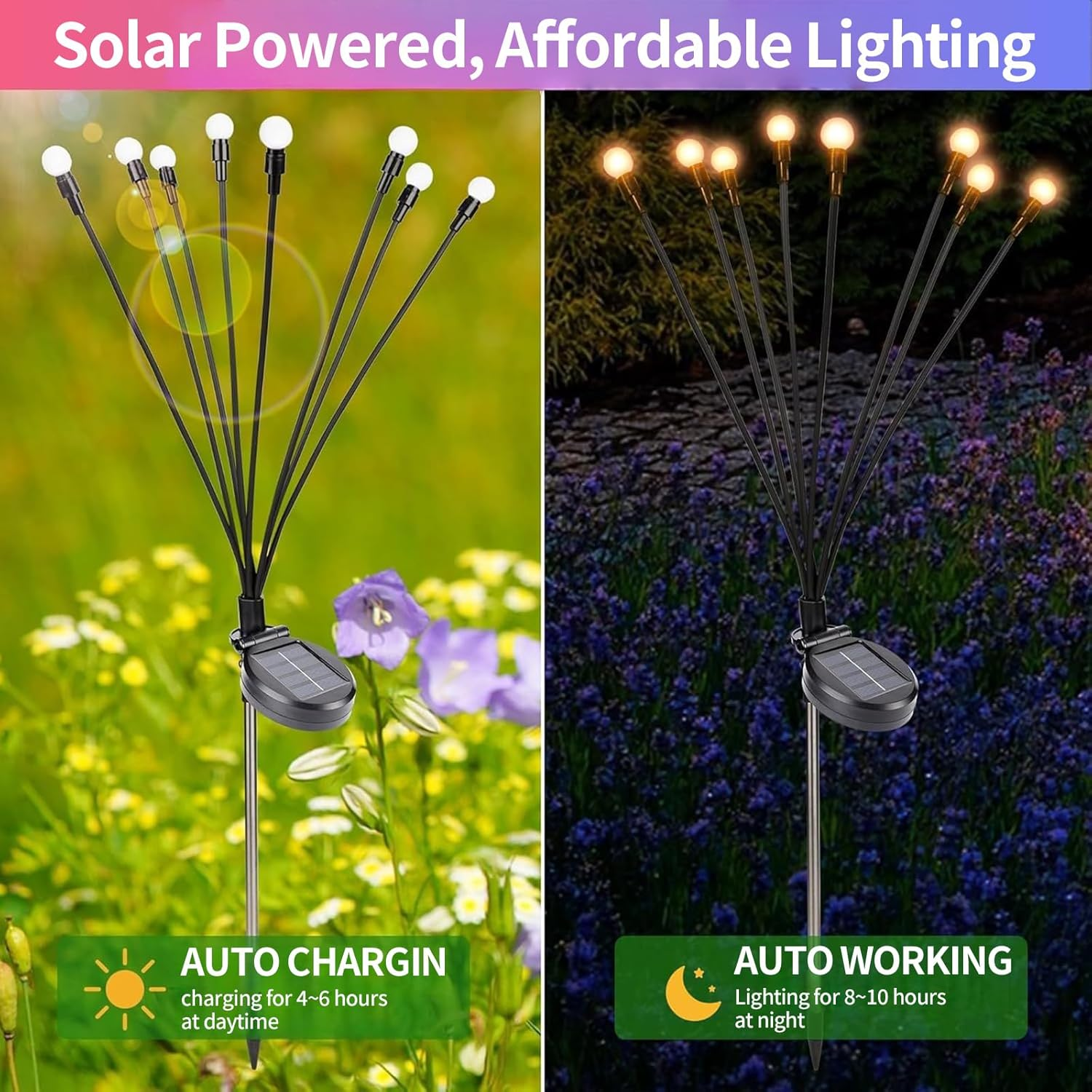 STEUGO 4PCS Firefly Outdoor Waterproof, 40 Head Solar Spark Swing Garden Light, Outdoor Light, Solar Garden Decoration Light, Garden Terrace Channel Decoration, Warm Light image number 2