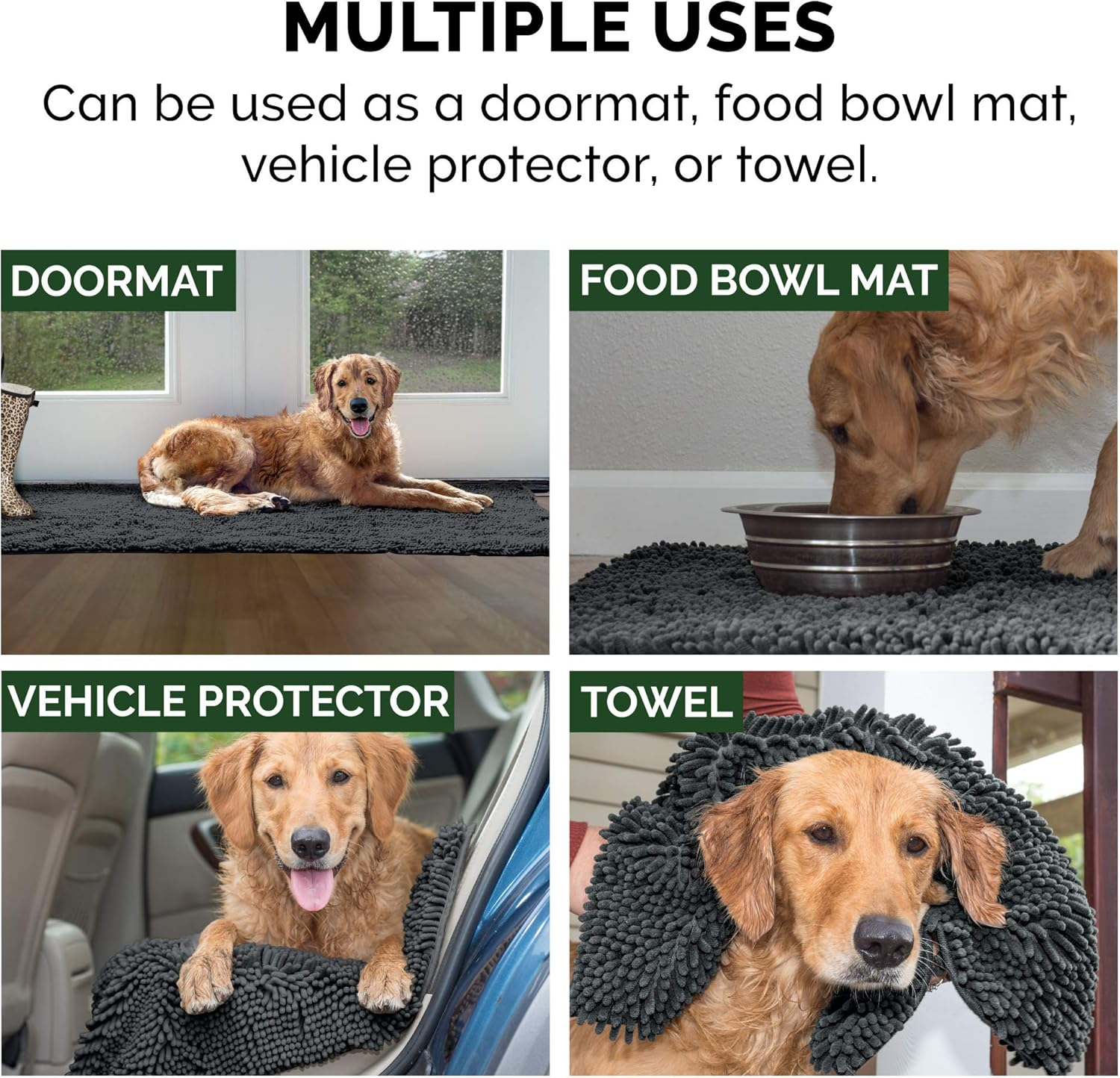 Furhaven Pet Dog Mat | Muddy Paws Absorbent Chenille Bath Towel & Shammy Rug for Dogs & Cats, Charcoal (Gray), Jumbo Plus