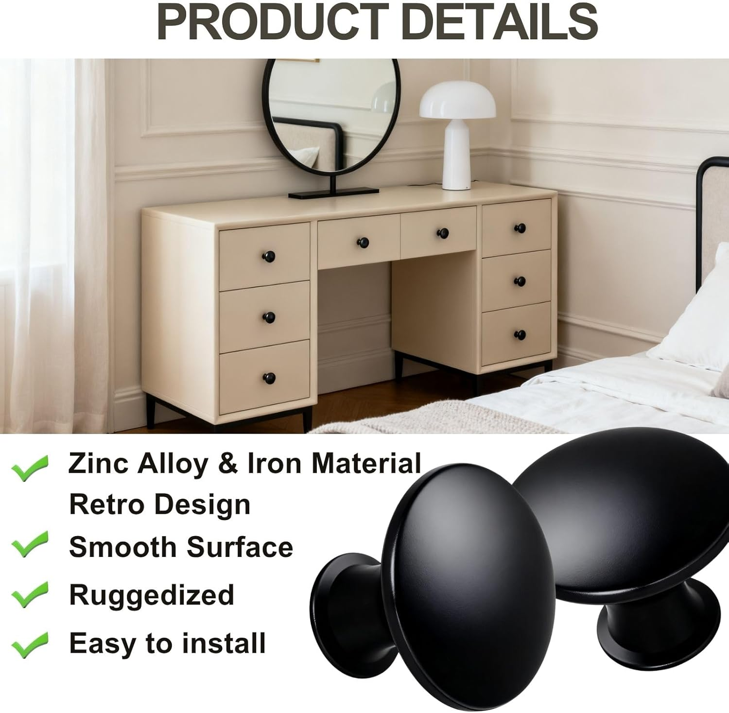 Tsunnee Vintage Cabinet Knobs Antique Brass round Drawer Handles Kitchen Cupboard Door Hardware 30Mm 12PCS (Black) image number 4