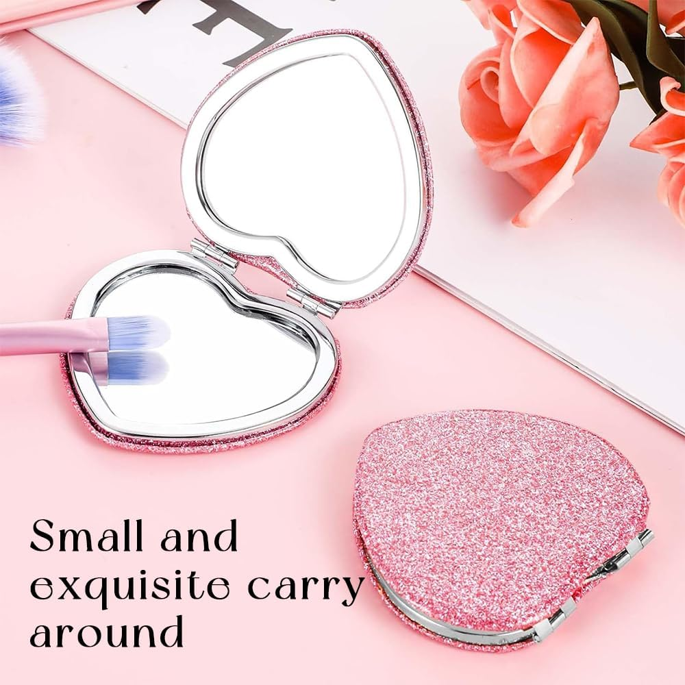 6 Pack Heart Compact Folding Mirror,Double Sided Cute Glitter Cosmetic,Portable Mini Pocket Makeup Mirror,For Handbag,Wallet,Home,Office,Travel image number 2