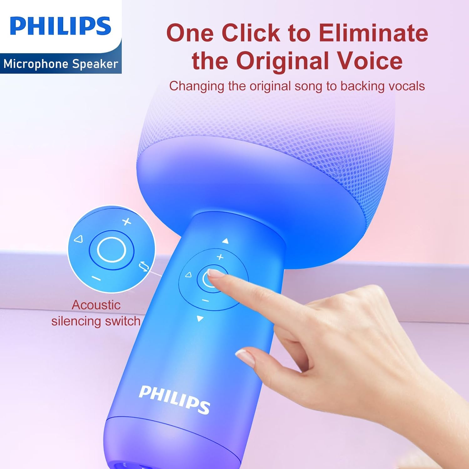 Philips 4 in 1 Karaoke Anywhere Bluetooth Handheld | Karaoke | Microphone| Portable Karaoke System with Speaker| Karaoke Machine Home KTV Player with Record Function for Phone/Tablet (Blue/Purple) image number 4