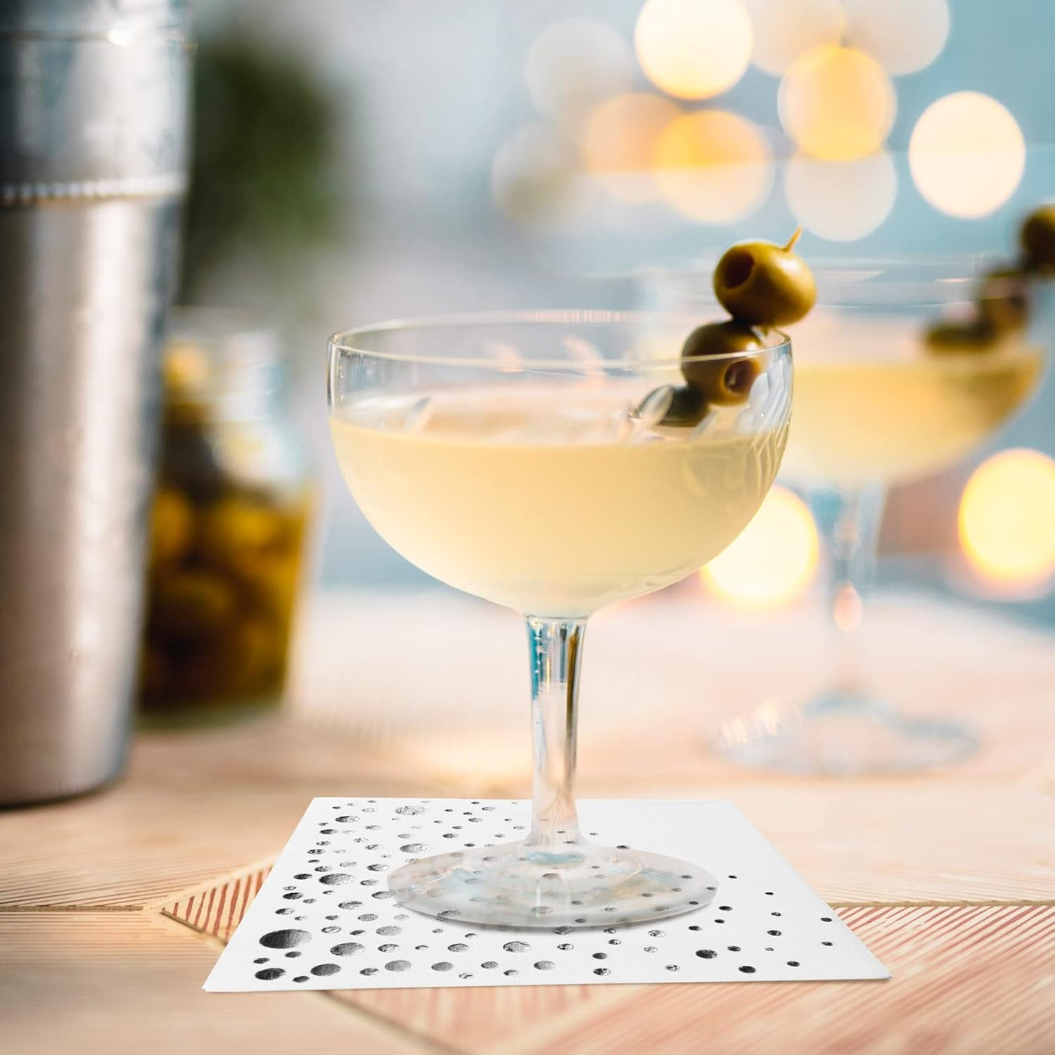 Stylish Silver Cocktail Napkins, 100 White and Silver Napkins, Disposable 5X5 Inch Silver Party Napkins, Wedding Napkins, Silver Paper Napkins, Wedding Cocktail Napkins, Silver and White Napkins image number 6