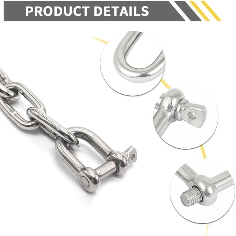 4Mm D Ring Shackles M4-304 Stainless Steel Heavy Duty Safety Lock, D-Shape Bow Shackle for Chains/Wire Rope/Lifting, Marine & Outdoor Use (Pack of 8)